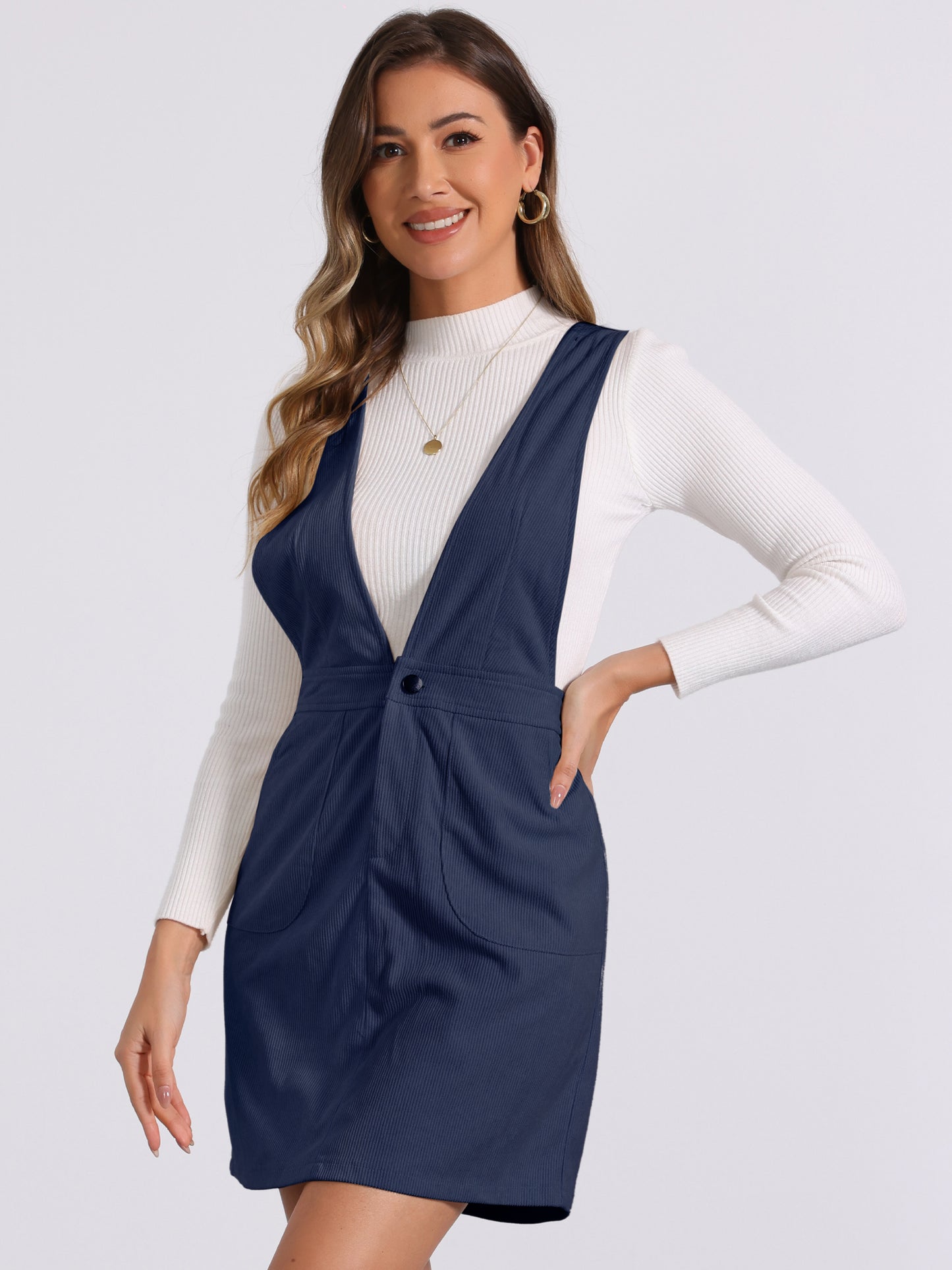 Women's Corduroy Overall Pinafore Dress Strap Suspender Skirt