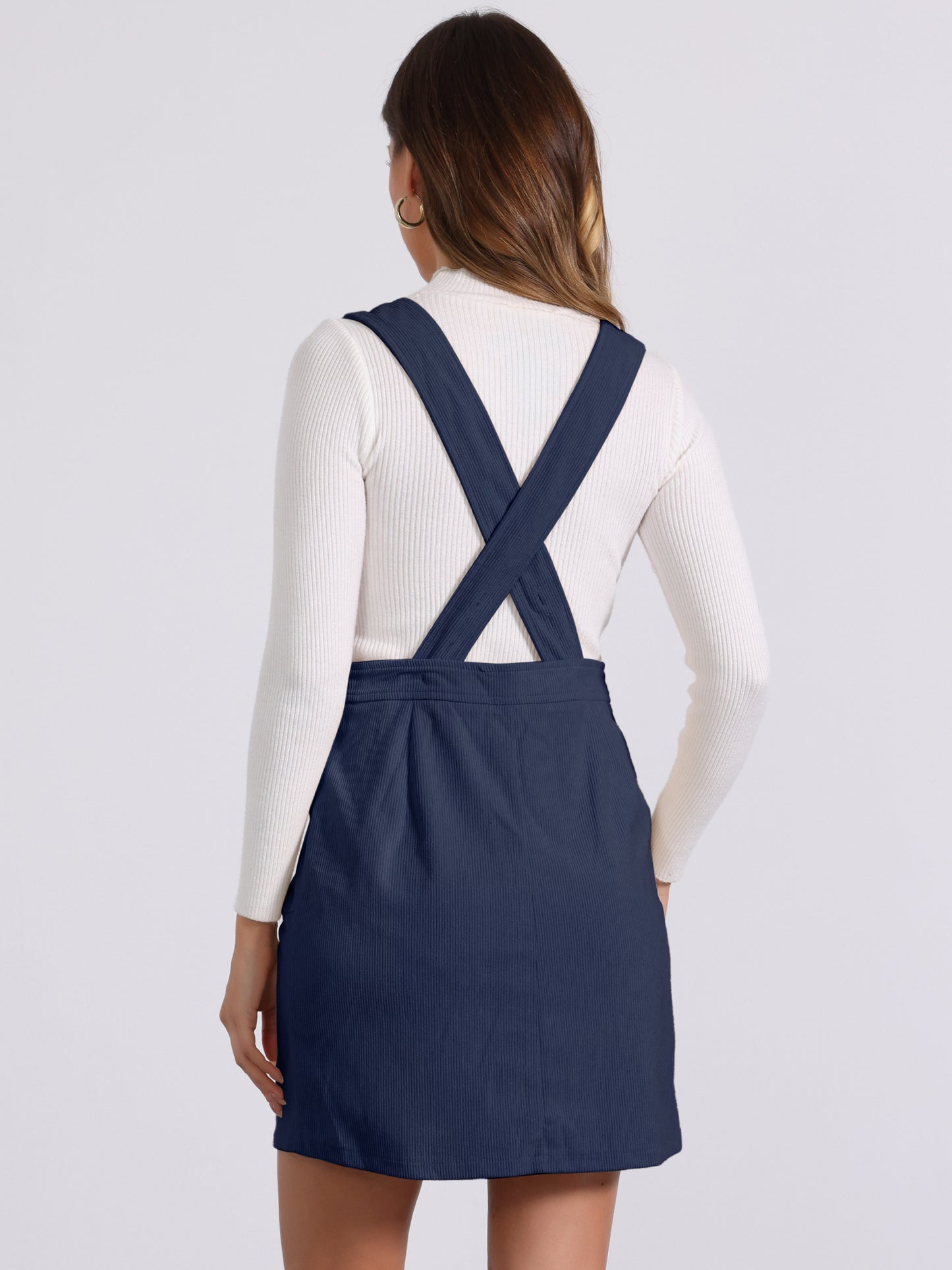 Women's Corduroy Overall Pinafore Dress Strap Suspender Skirt