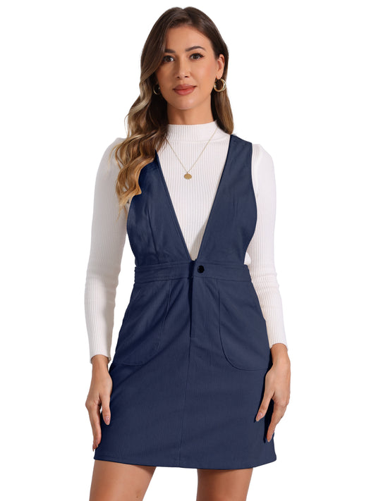 Women's Corduroy Overall Pinafore Dress Strap Suspender Skirt