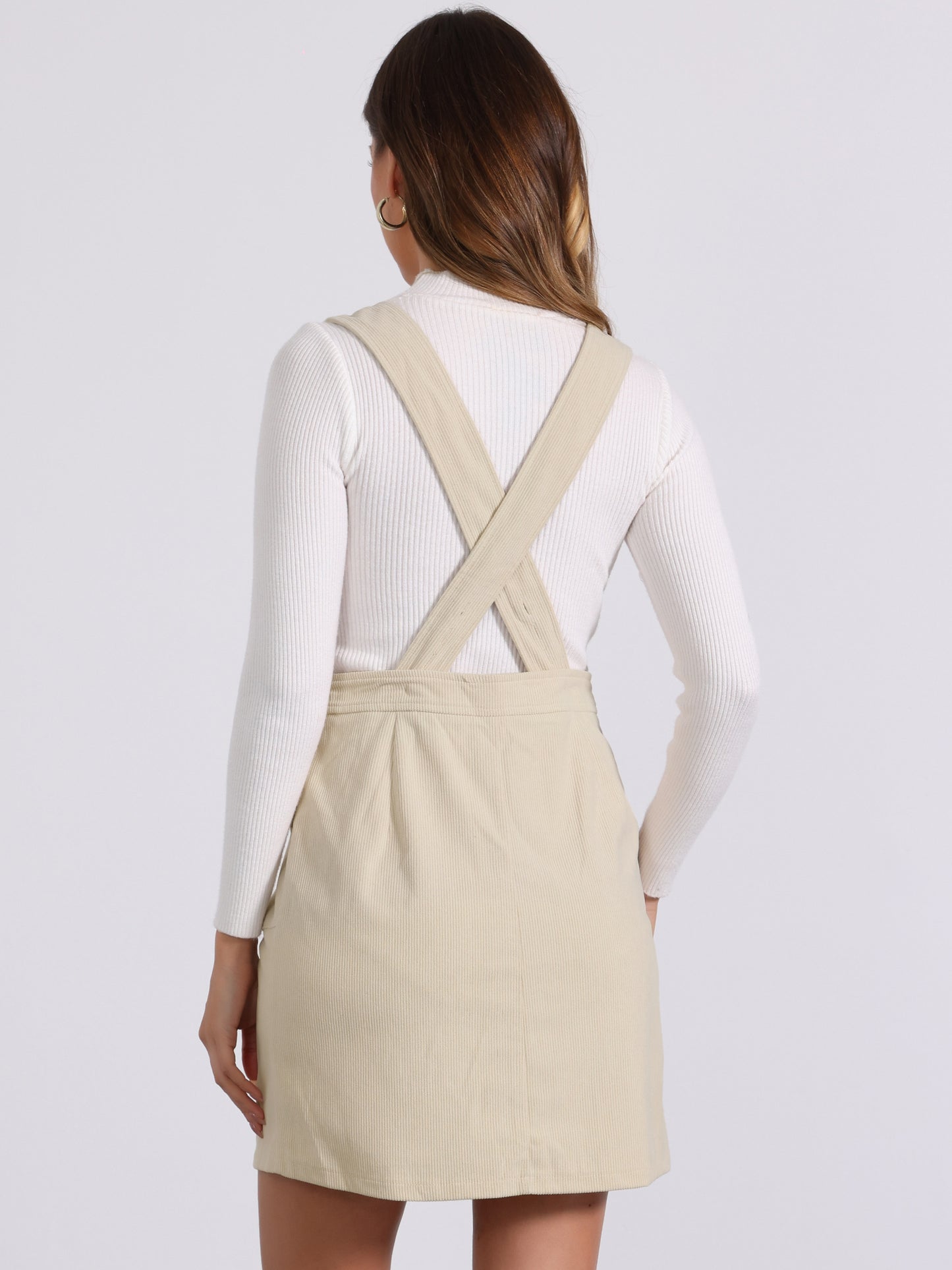 Women's Corduroy Overall Pinafore Dress Strap Suspender Skirt
