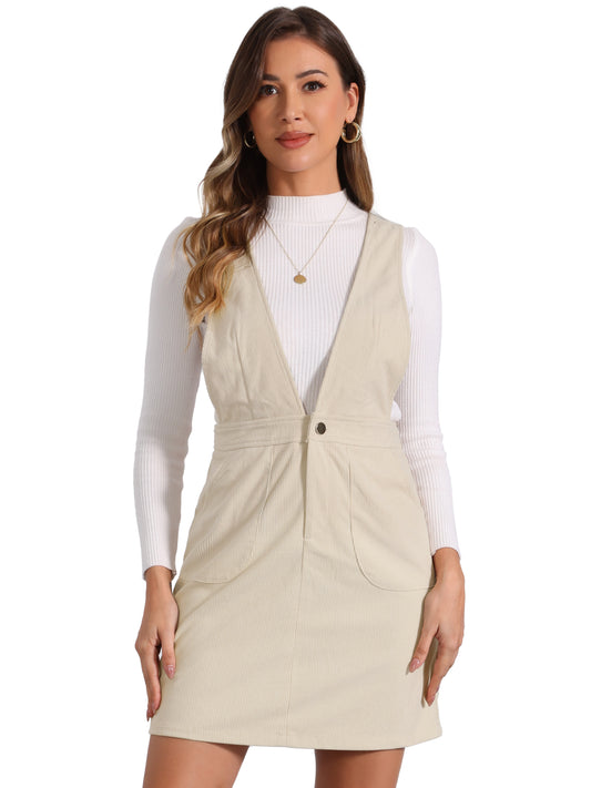 Women's Corduroy Overall Pinafore Dress Strap Suspender Skirt