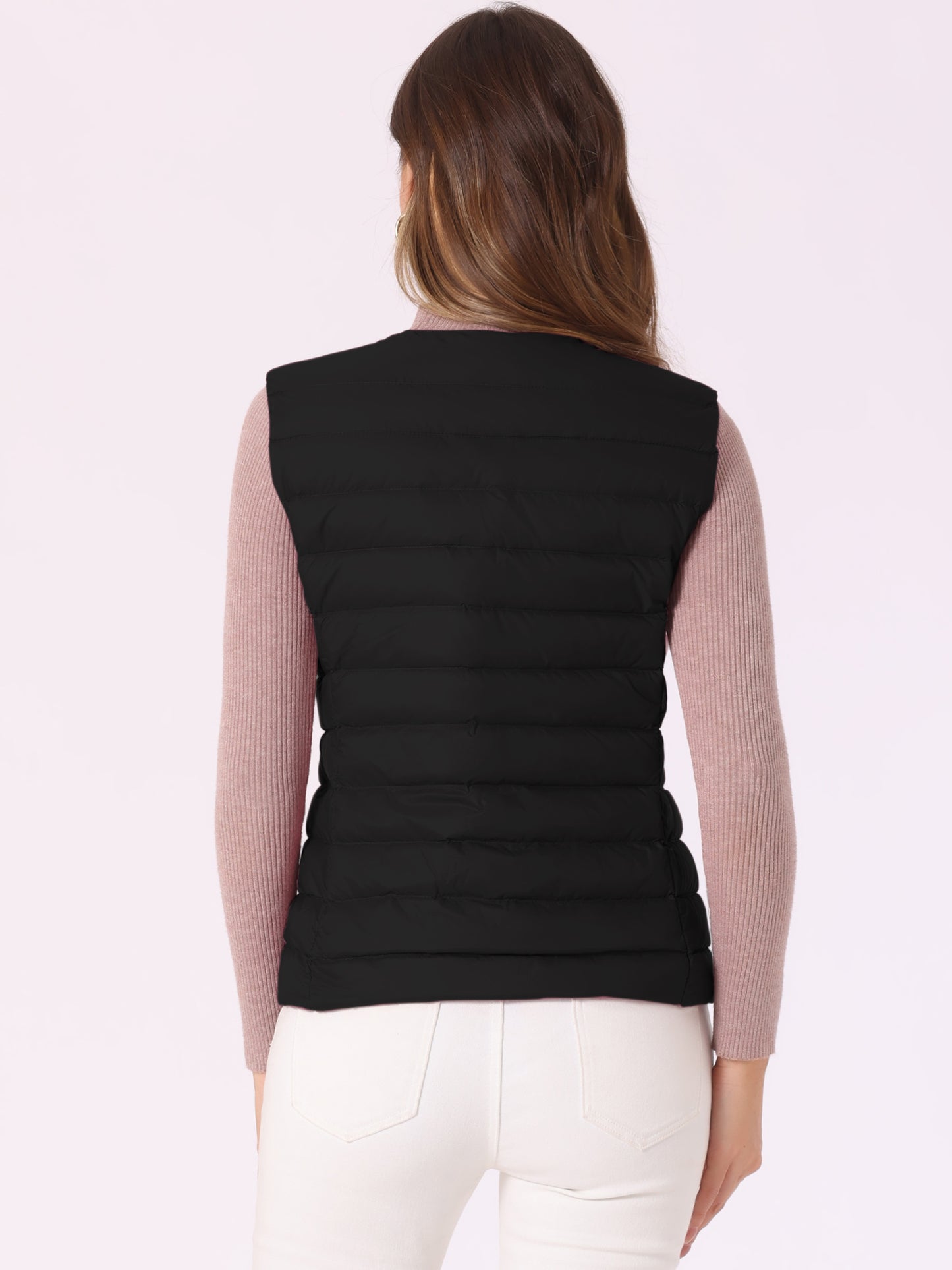 Women's Puffer Vest Sleeveless Lightweight Button Up Quilted Round Neck Outwear