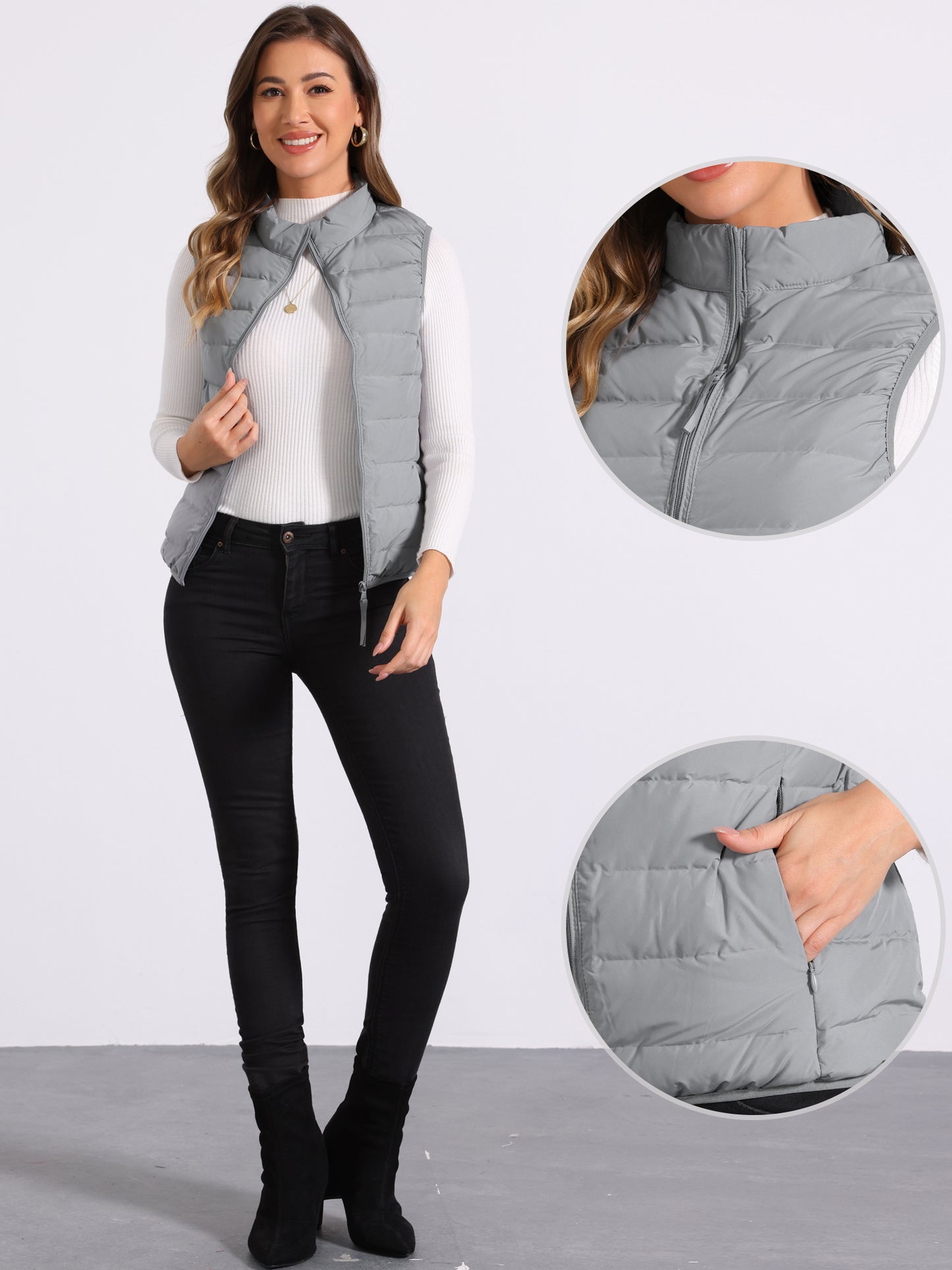 Women's Lightweight Zip Up Sleeveless Puffer Vest