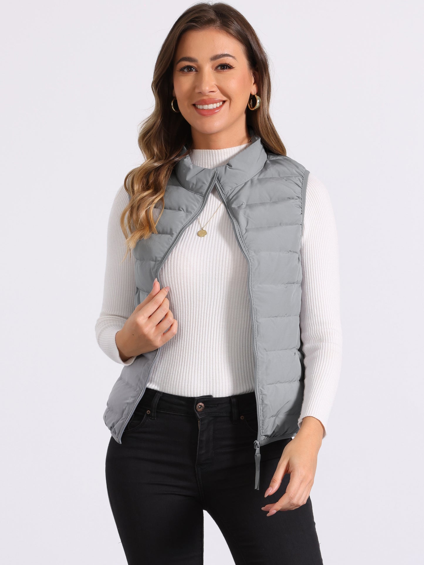 Women's Lightweight Zip Up Sleeveless Puffer Vest