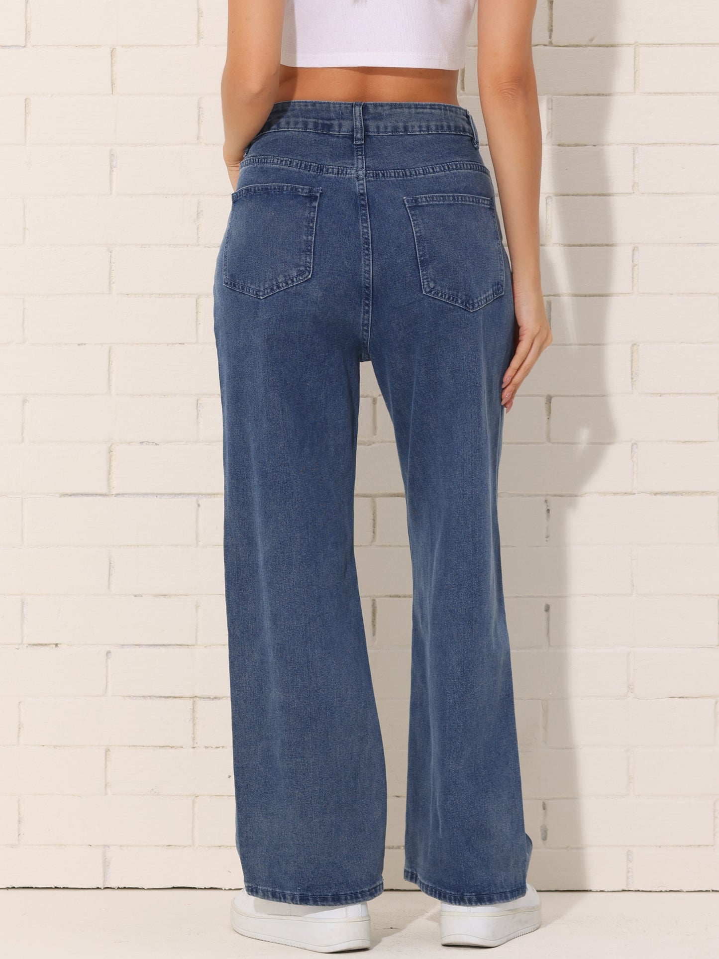 Women's Casual Straight Leg Jeans High Elastic Waisted Stretch Denim Pants with Pockets