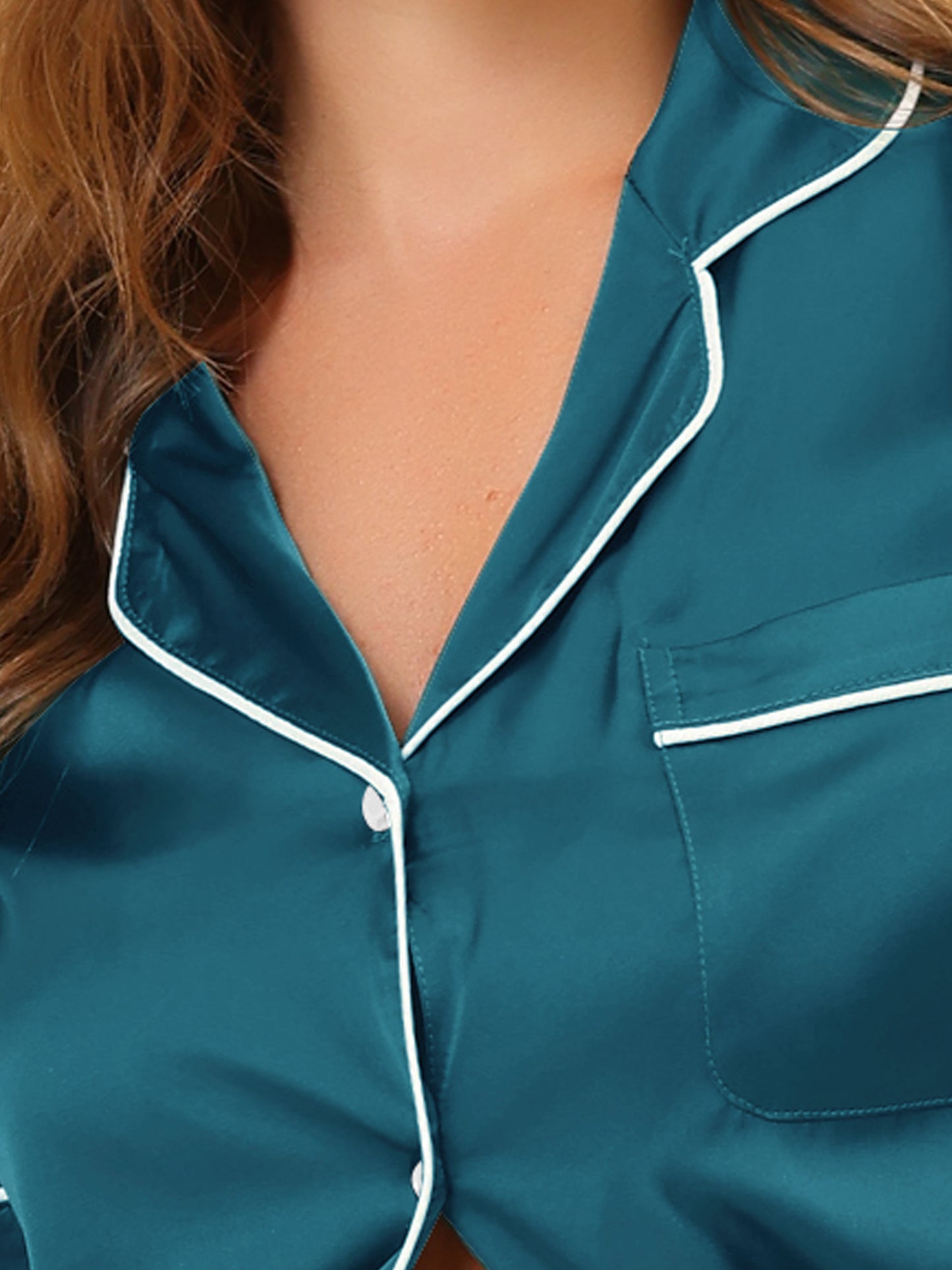 Pyjama en satin pour femme, chemise de nuit boutonnée avec short, ensemble de détente soyeux