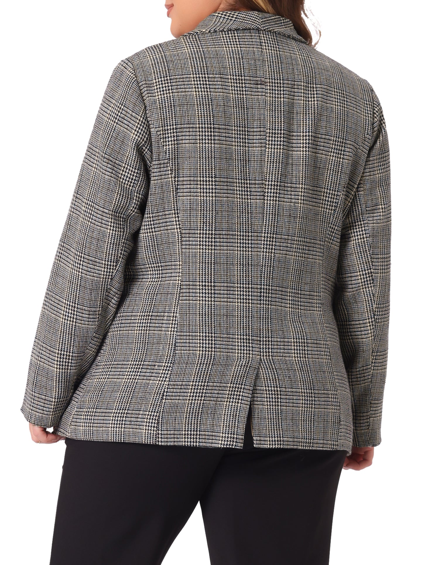 Blazer a cuadros de talla grande para mujer, chaqueta de solapa, blazer de oficina de botonadura sencilla