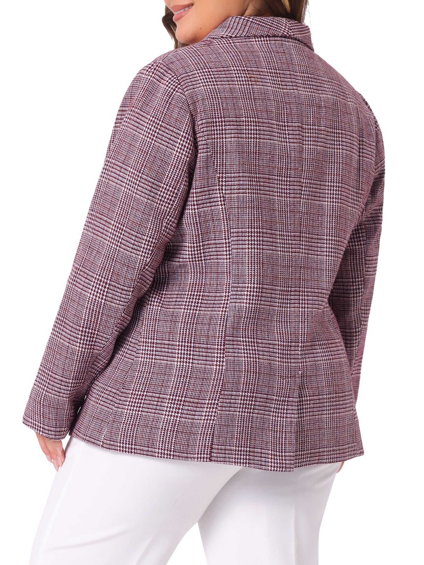Women Plus Size Plaid Blazer Lapel Jacket Work Office Single Breasted Blazers