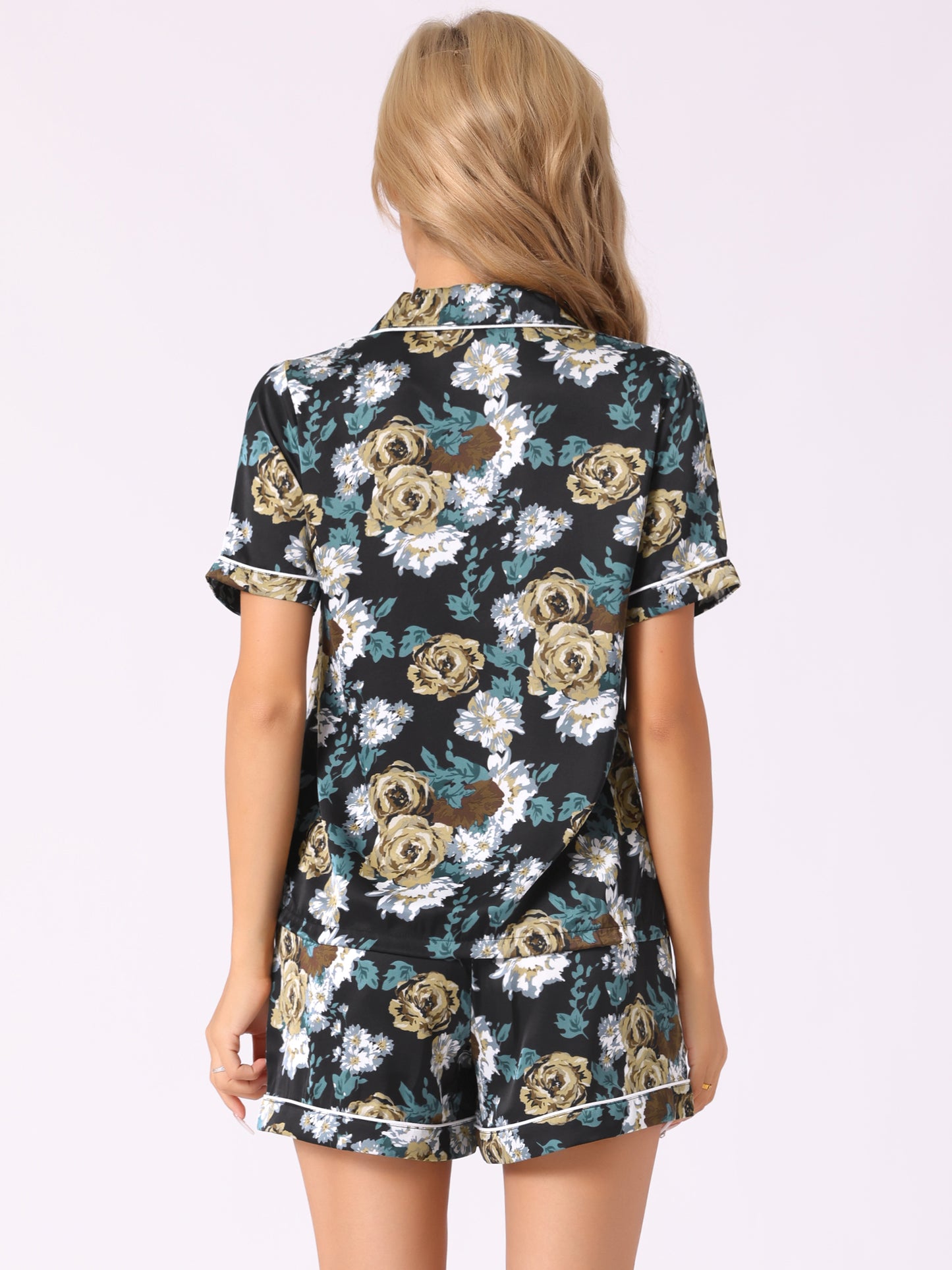 Ensemble pyjama d'été pour femme, chemise hawaïenne boutonnée avec short