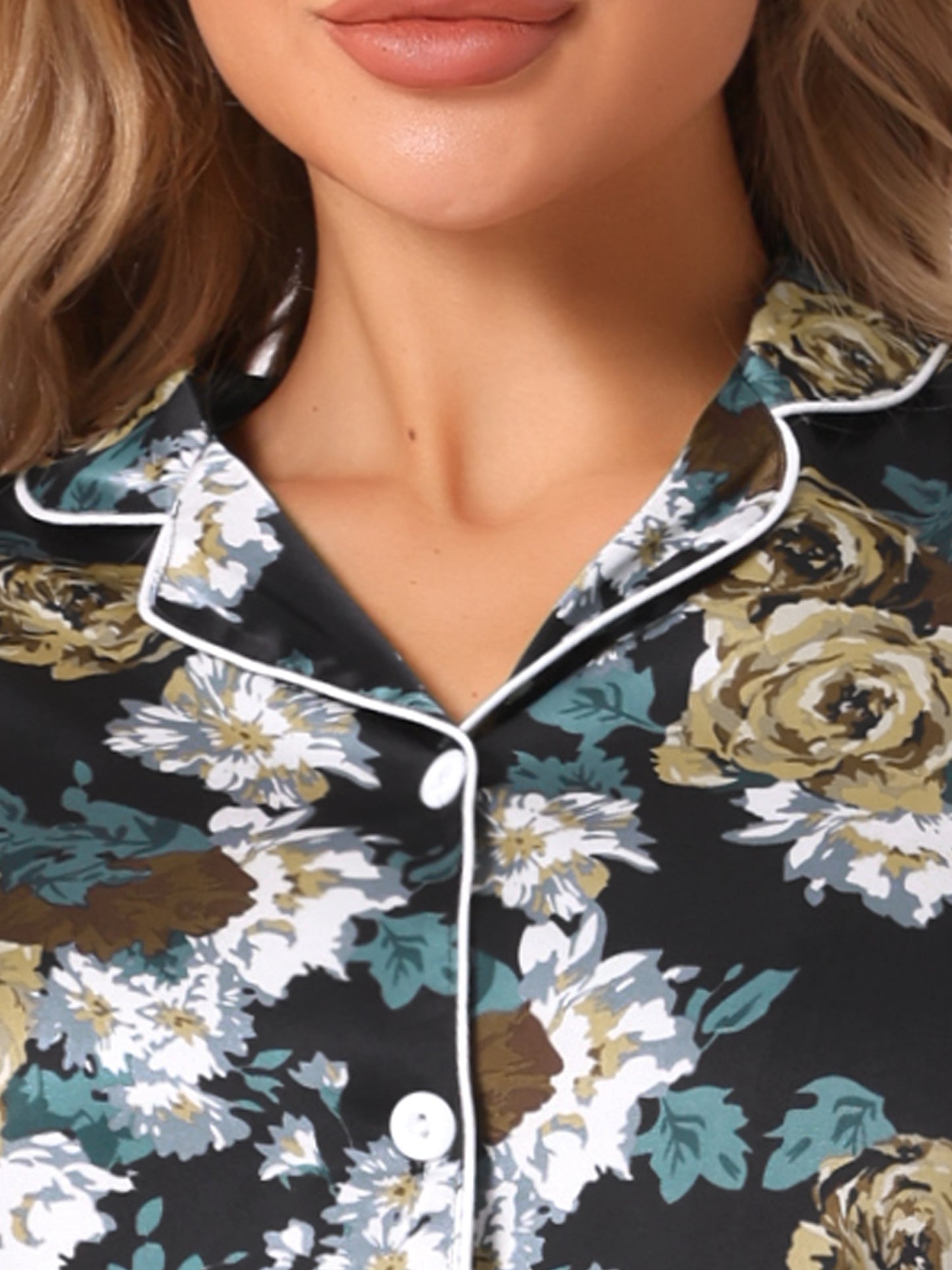 Ensemble pyjama d'été pour femme, chemise hawaïenne boutonnée avec short