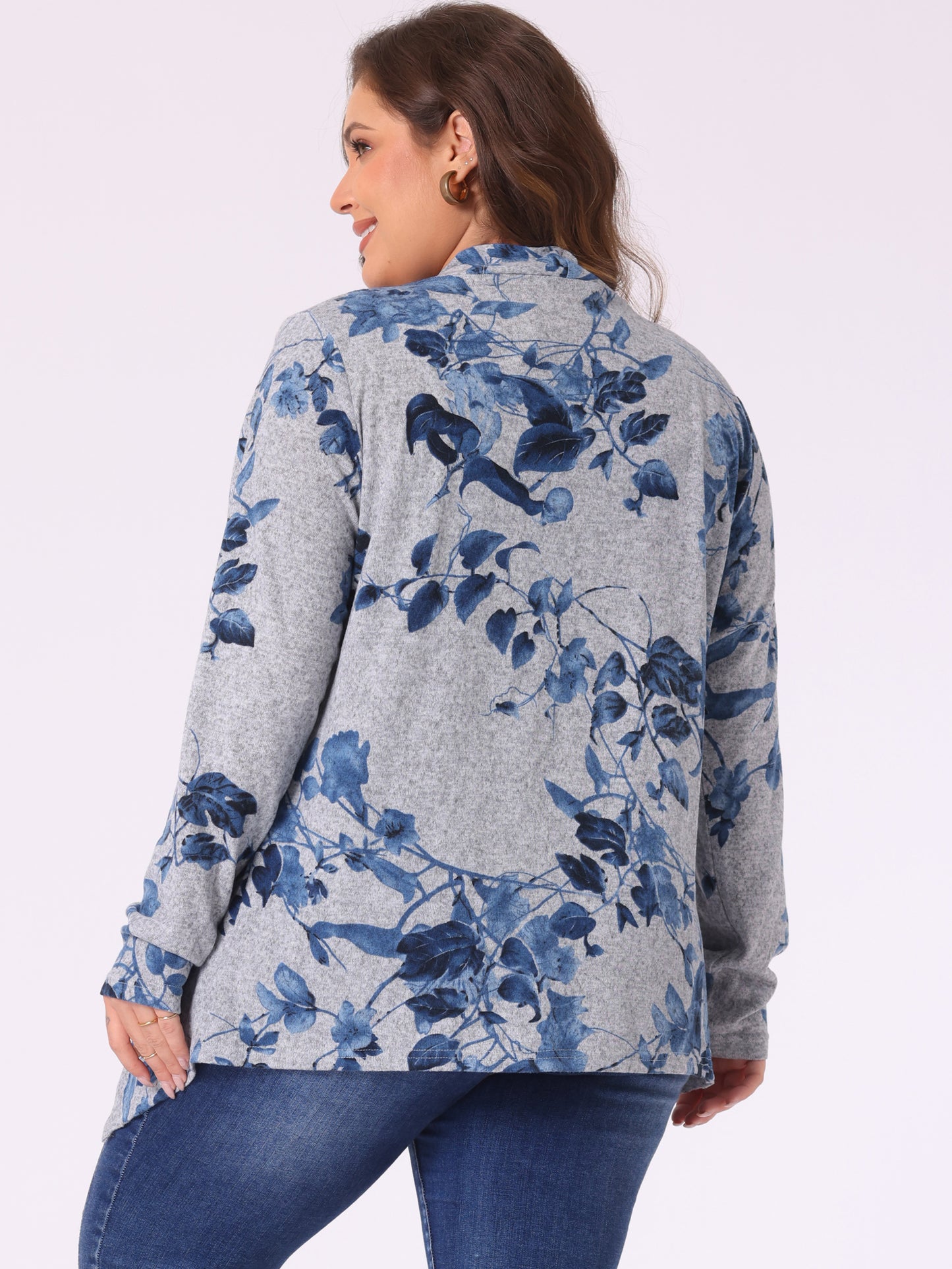 Women's Plus Size Cardigans Open Front Asymmetric Hem Printed Lightweight Jacket Fall Knit Cardigan