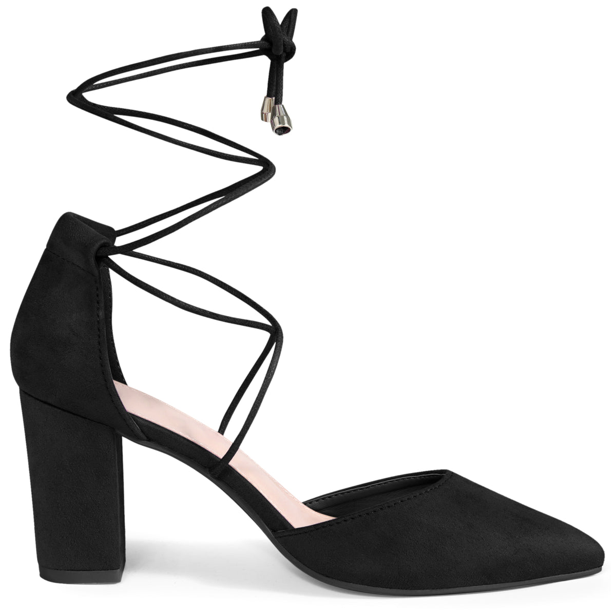 Women Lace Up Closed Toe Chunky Heels Sandal Pumps