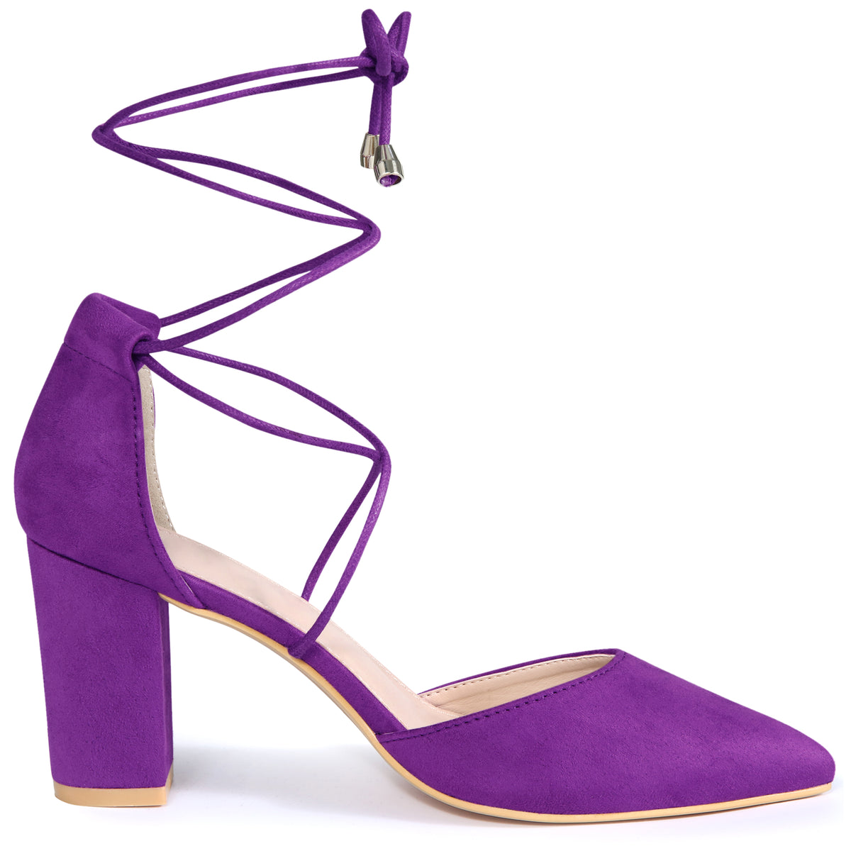 Women Lace Up Closed Toe Chunky Heels Sandal Pumps