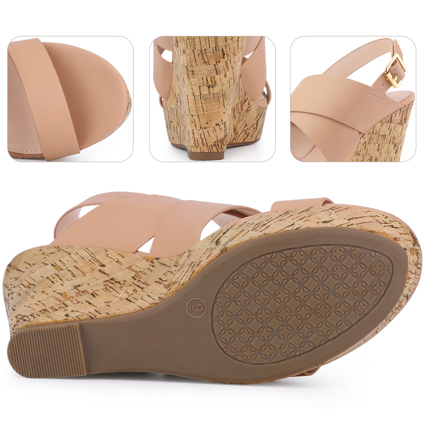 Sandalias de cuña con plataforma de corcho y punta abierta para mujer