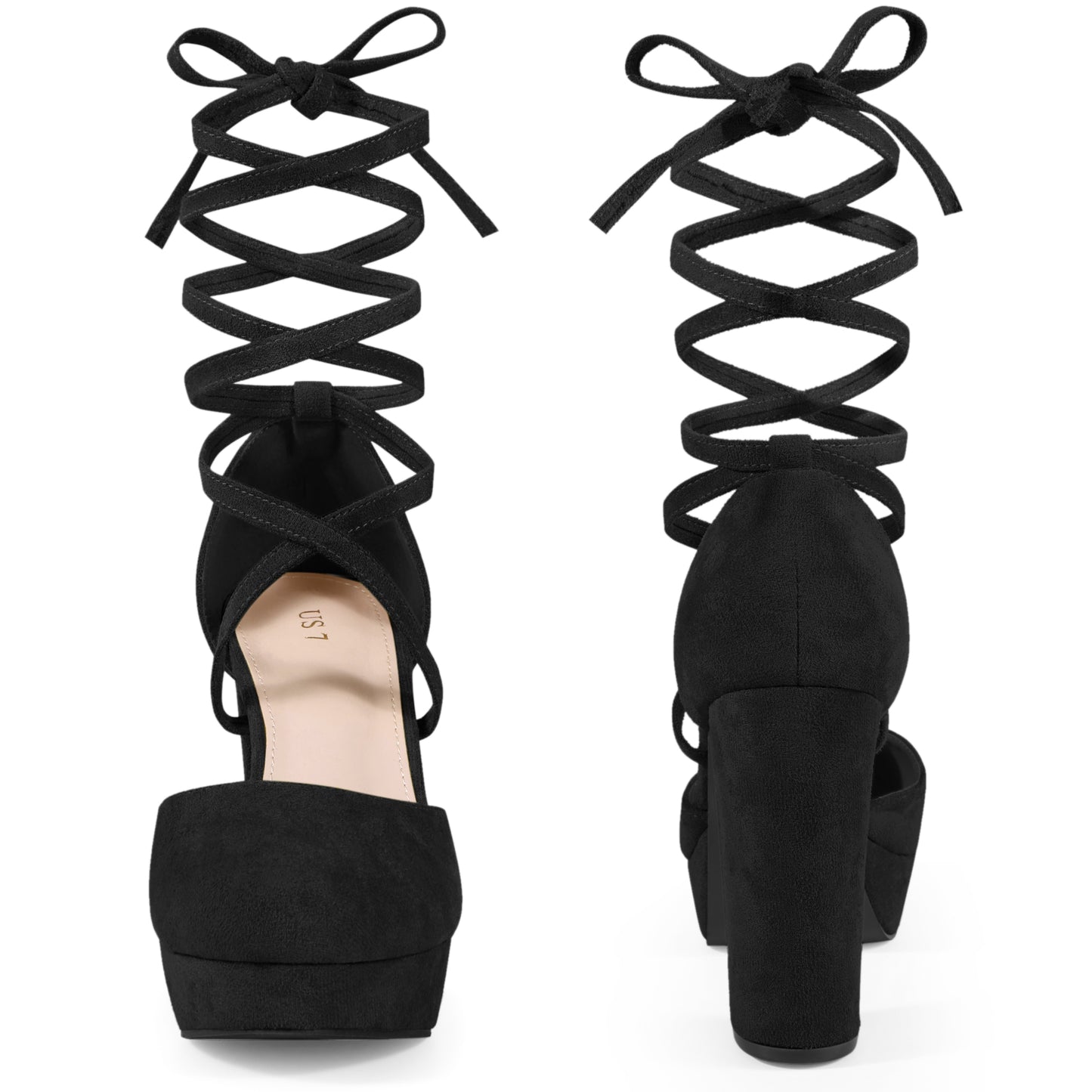 Zapatos de tacón de bloque con plataforma y tiras con cordones para mujer