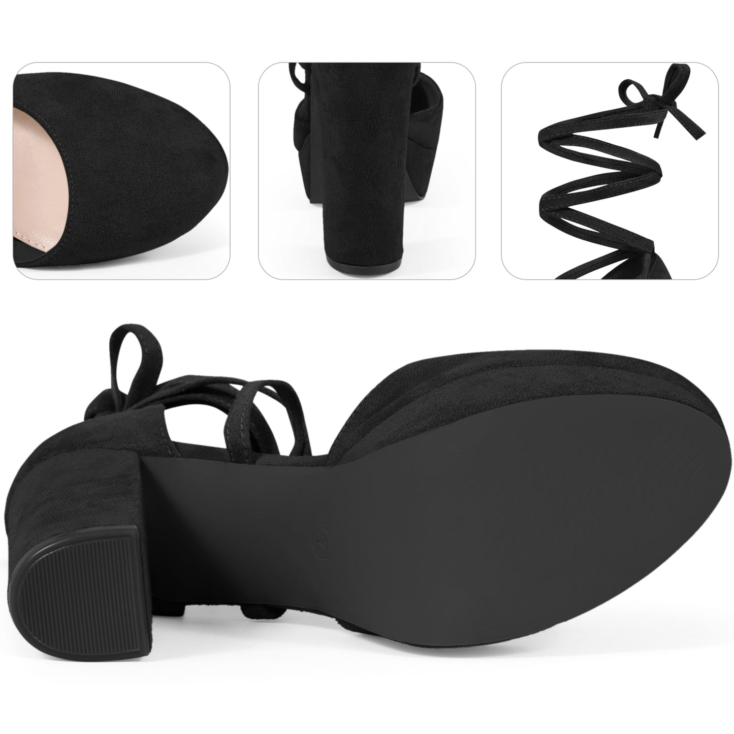 Zapatos de tacón de bloque con plataforma y tiras con cordones para mujer