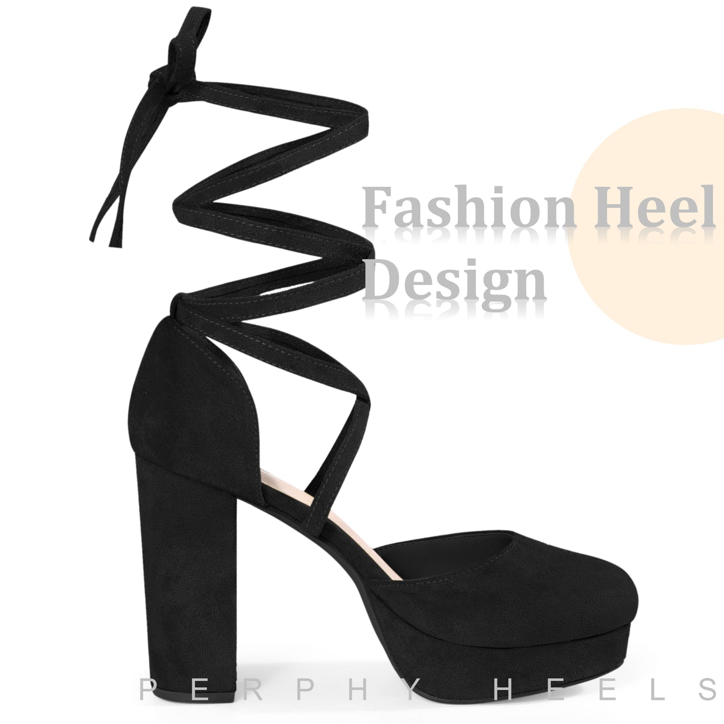 Zapatos de tacón de bloque con plataforma y tiras con cordones para mujer