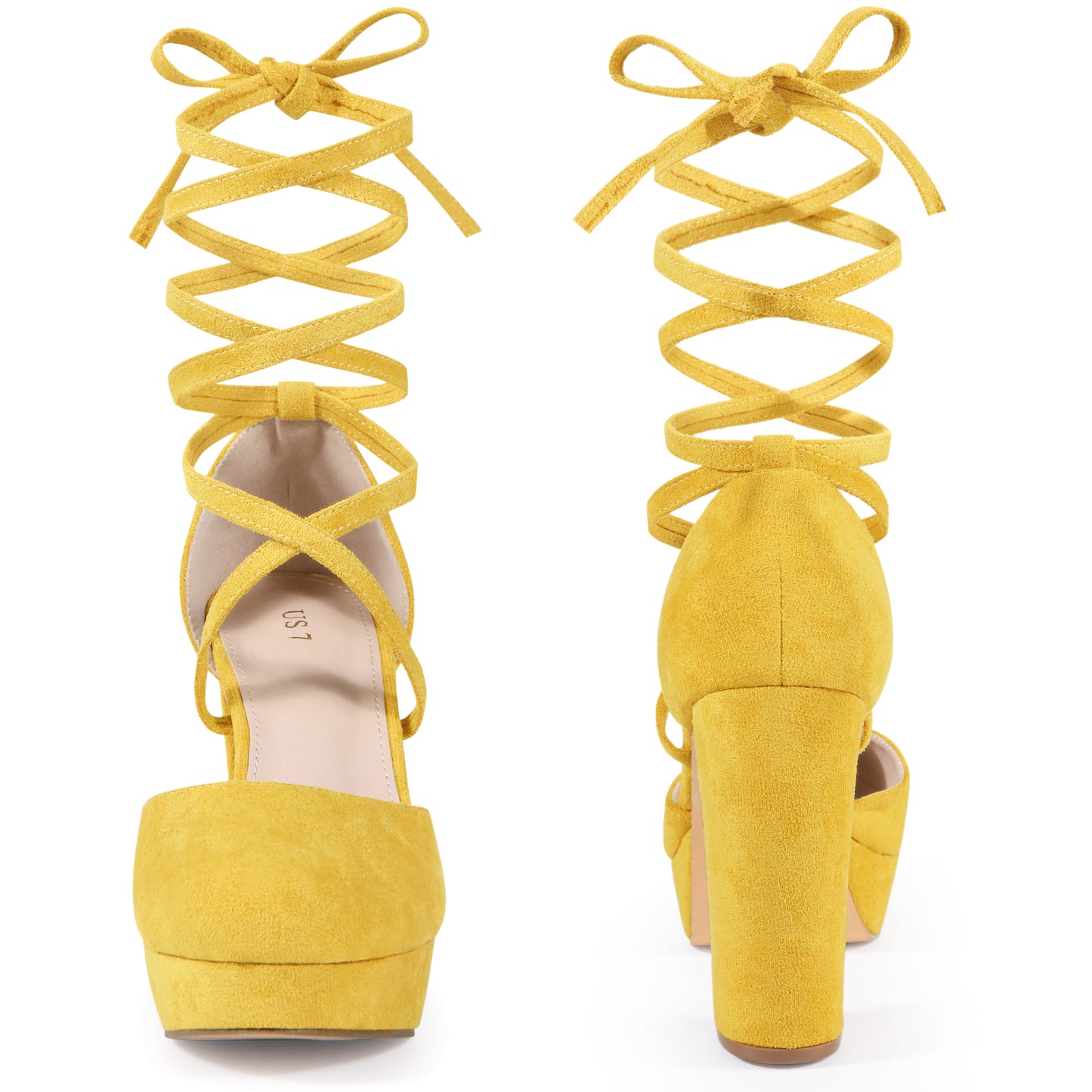 Zapatos de tacón de bloque con plataforma y tiras con cordones para mujer