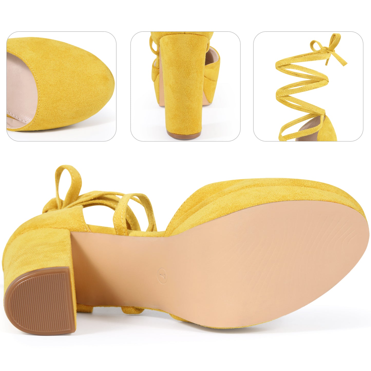 Zapatos de tacón de bloque con plataforma y tiras con cordones para mujer