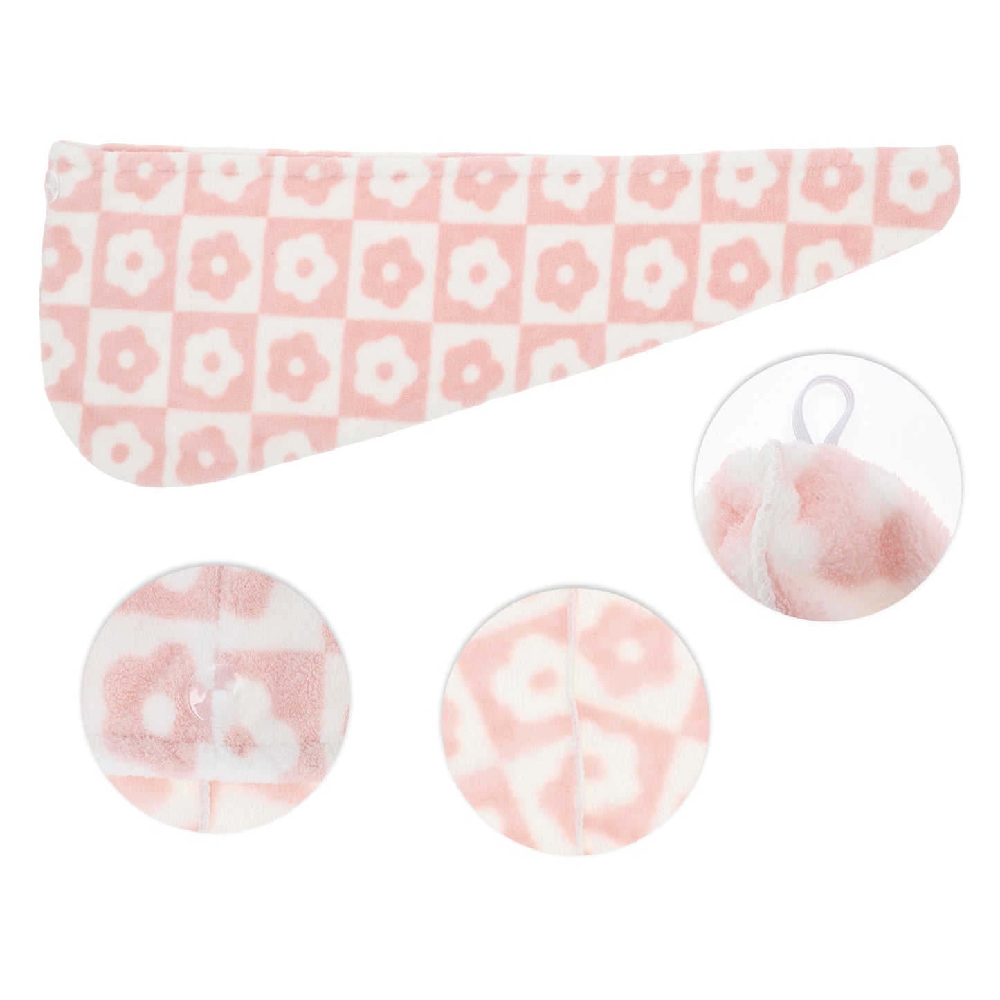 1 Pc Women Soft Checkered Flowers Hair Towel Wrap for Bathroom Pink