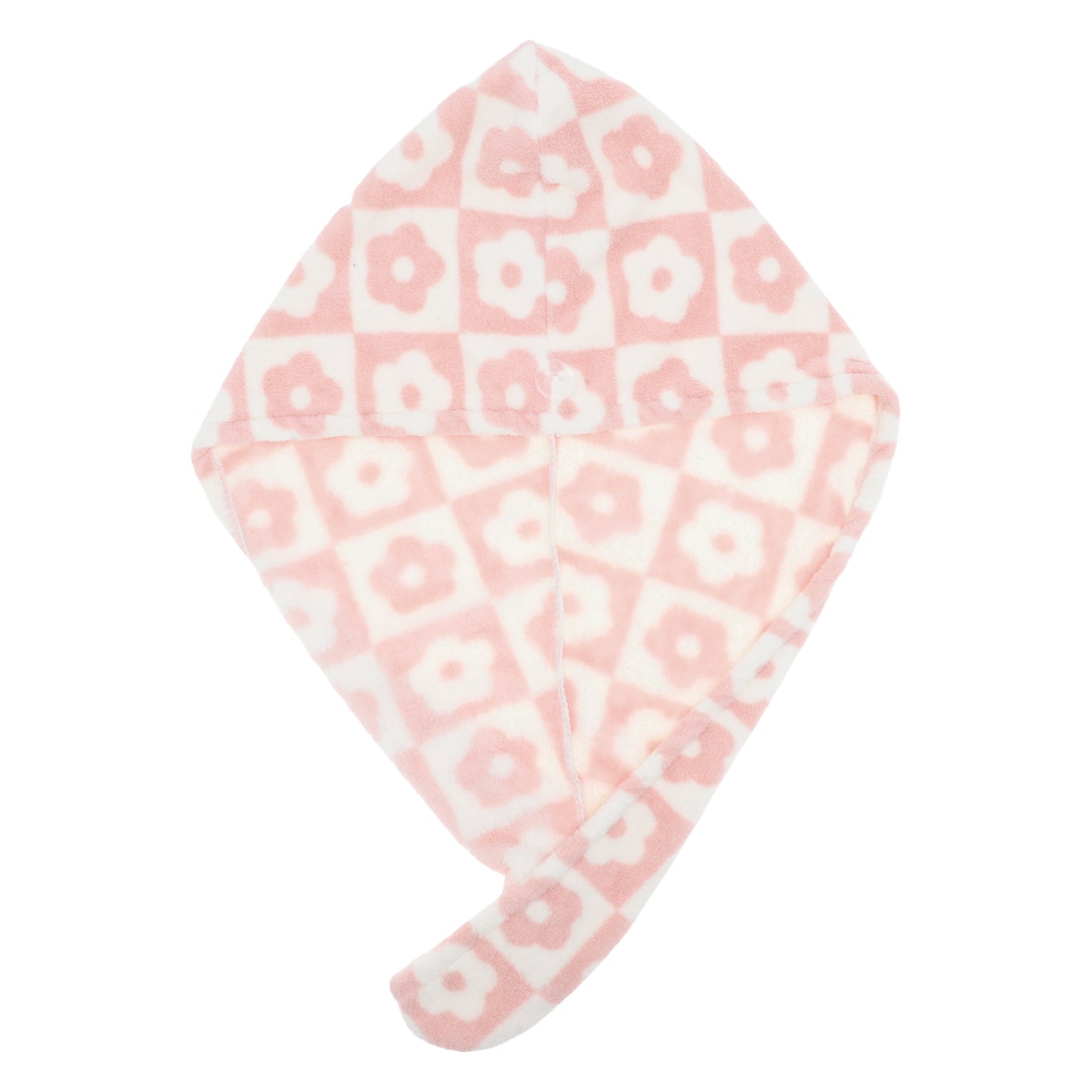 1 Pc Women Soft Checkered Flowers Hair Towel Wrap for Bathroom Pink