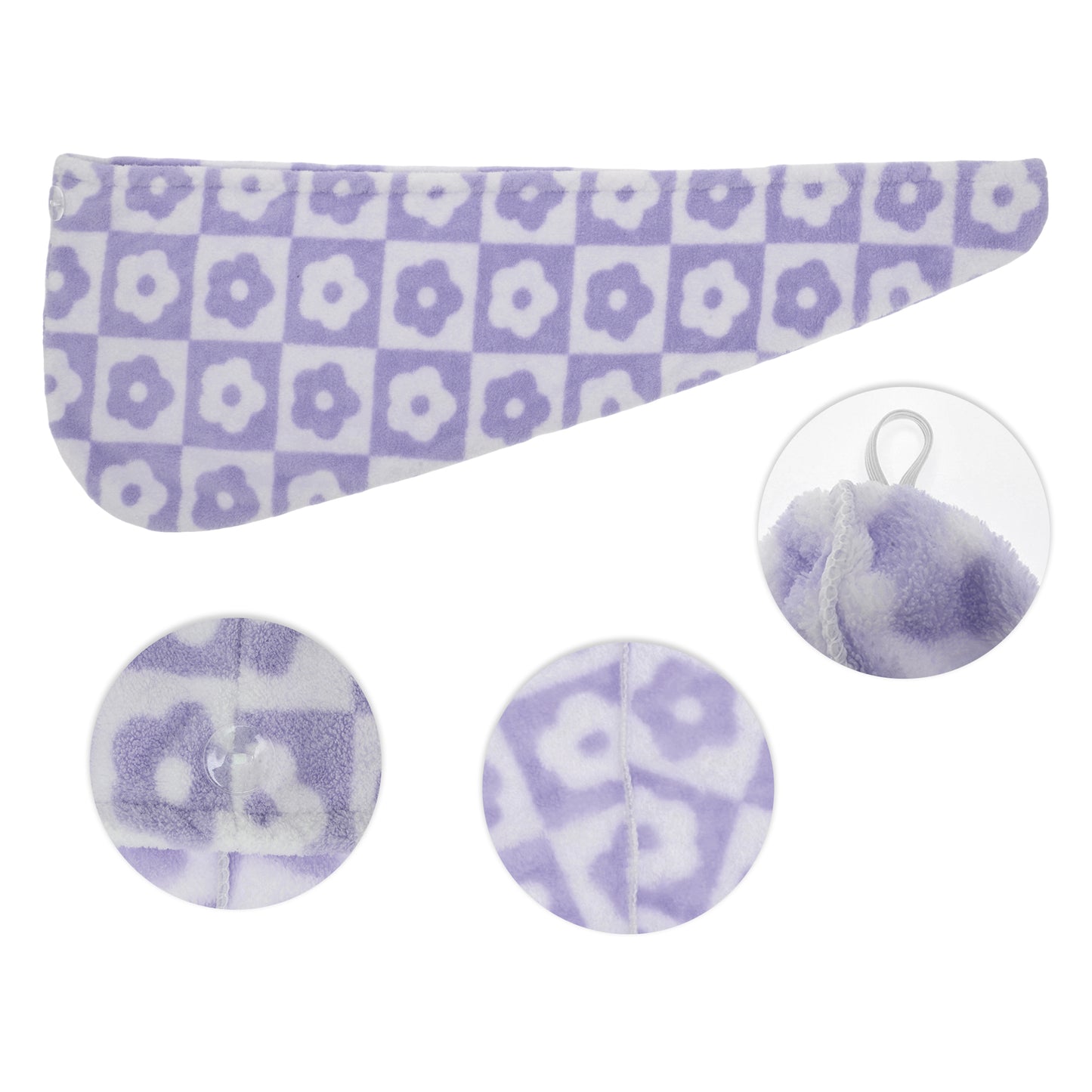 1 Pc Women Soft Checkered Flowers Hair Towel Wrap for Bathroom Purple