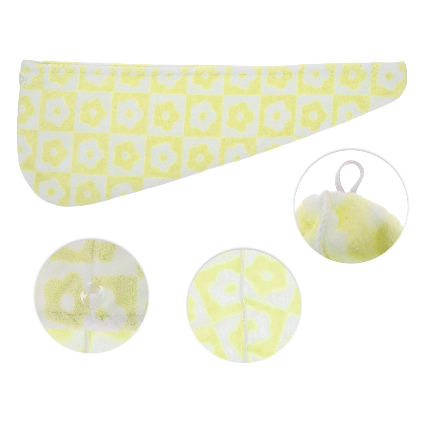 1 Pc Women Soft Checkered Flowers Hair Towel Wrap for Bathroom Yellow