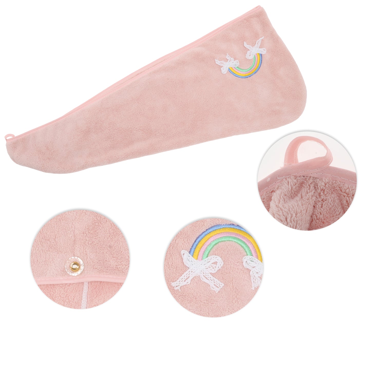 1 Pc Women Soft Rainbow Pattern Hair Towel Wrap for Bathroom Pink