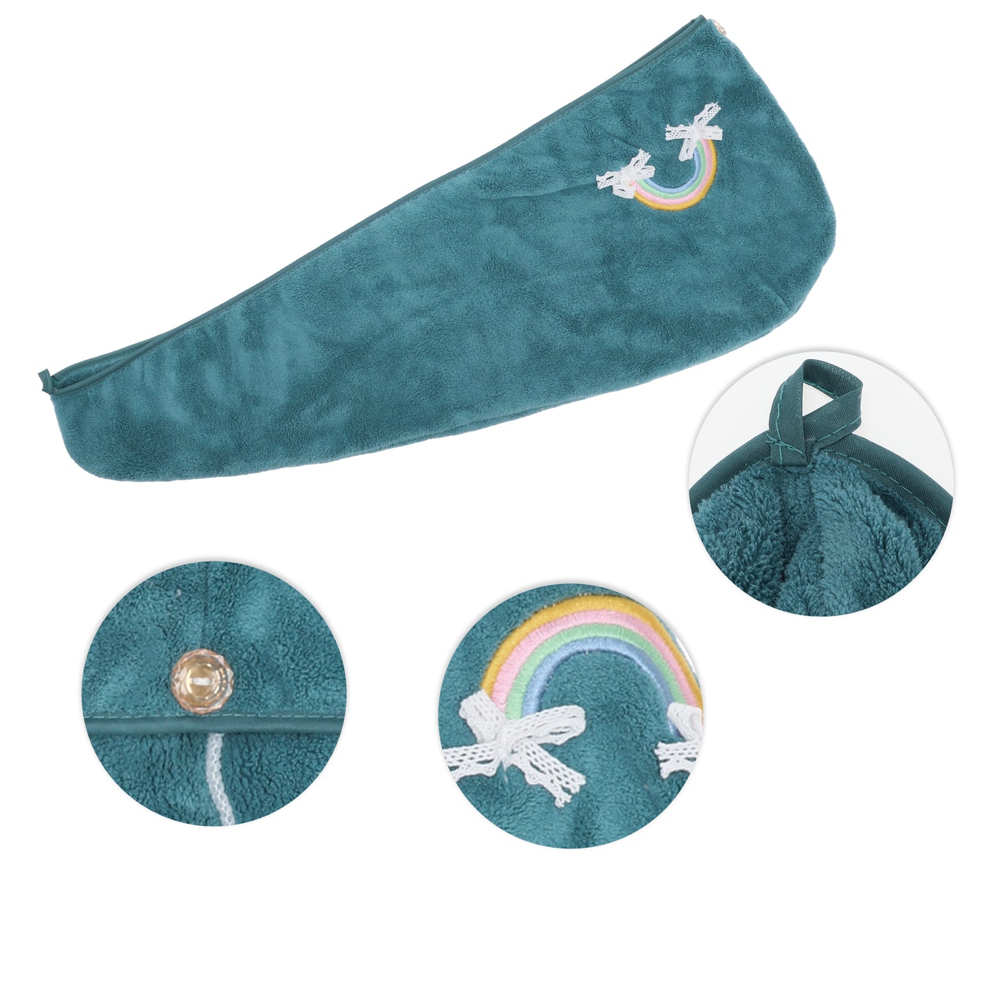 1 Pc Women Soft Rainbow Pattern Hair Towel Wrap for Bathroom Blue