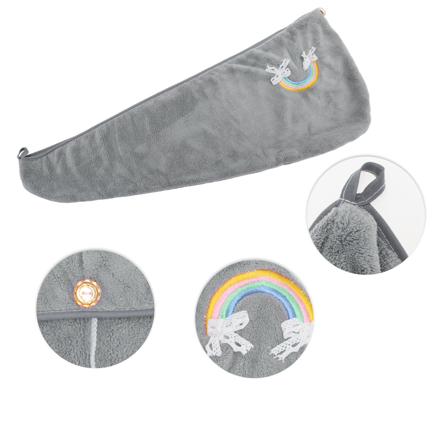 1 Pc Women Soft Rainbow Pattern Hair Towel Wrap for Bathroom Gray