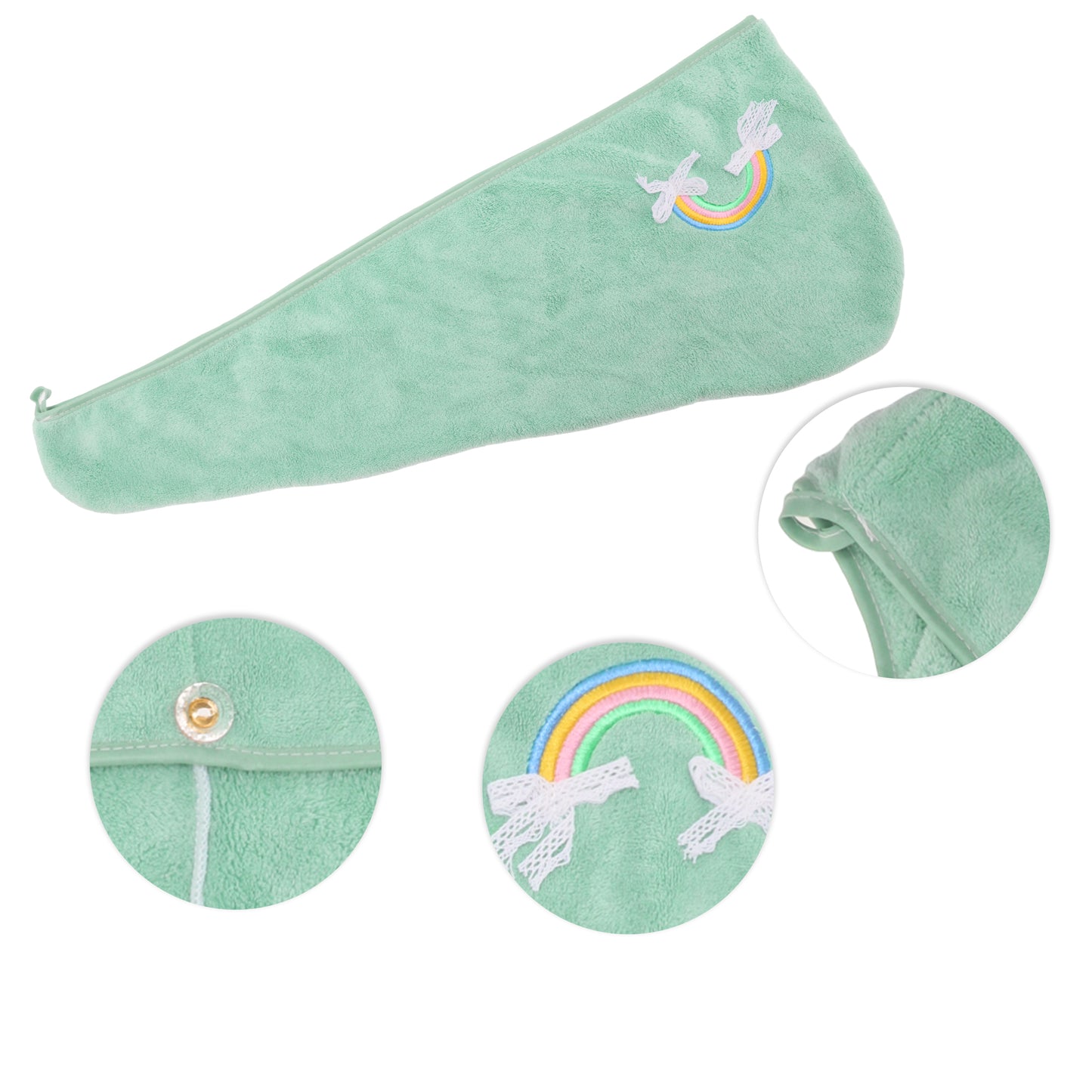 1 Pc Women Soft Rainbow Pattern Hair Towel Wrap for Bathroom Green