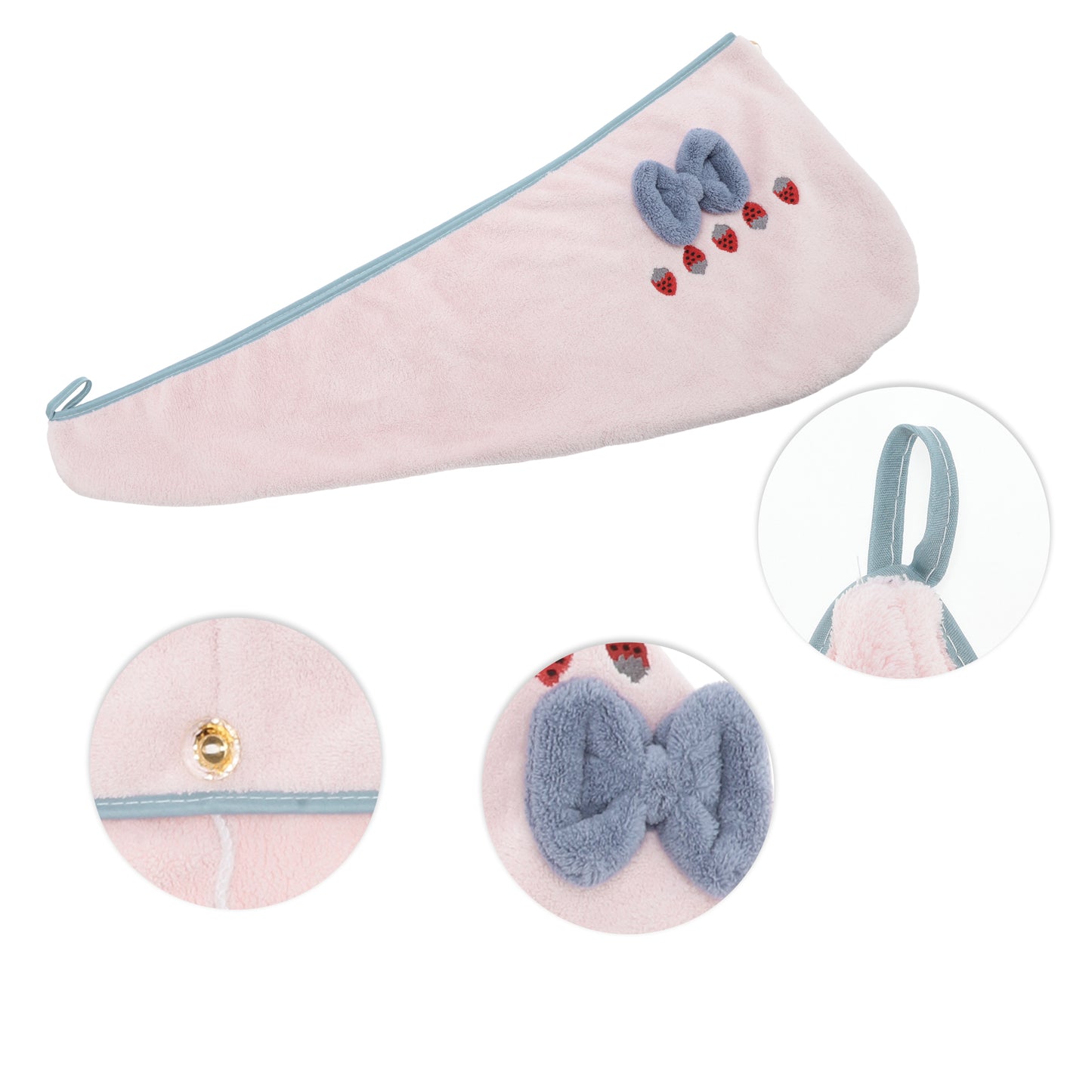 1 Pc Women Soft Strawberry Bow Hair Towel Wrap for Bathroom Pink