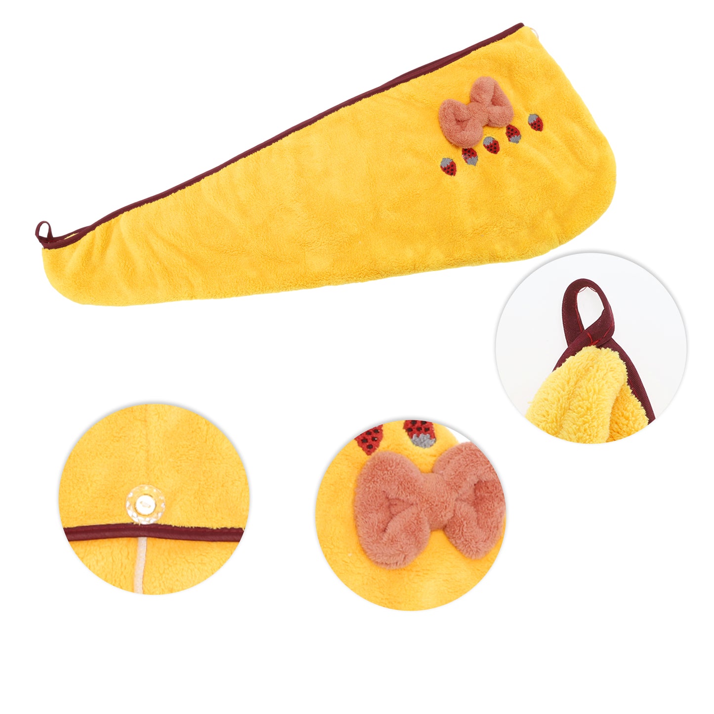 1 Pc Women Soft Strawberry Bow Hair Towel Wrap for Bathroom Yellow