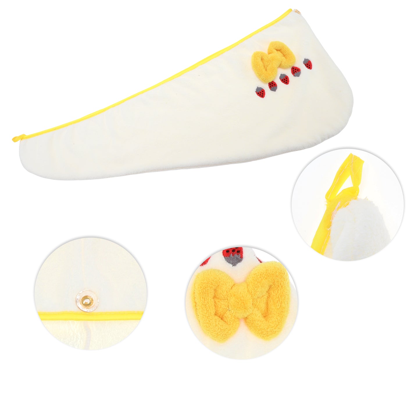 1 Pc Women Soft Strawberry Bow Hair Towel Wrap for Bathroom White