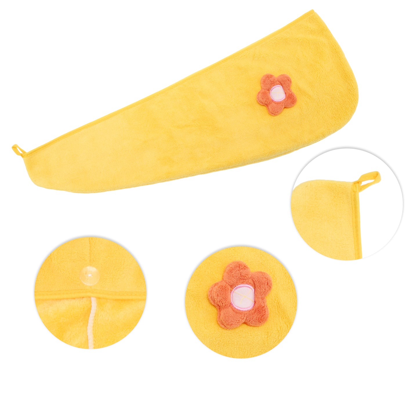 1 Pc Women Soft Side Flowers Hair Towel Wrap for Bathroom Yellow