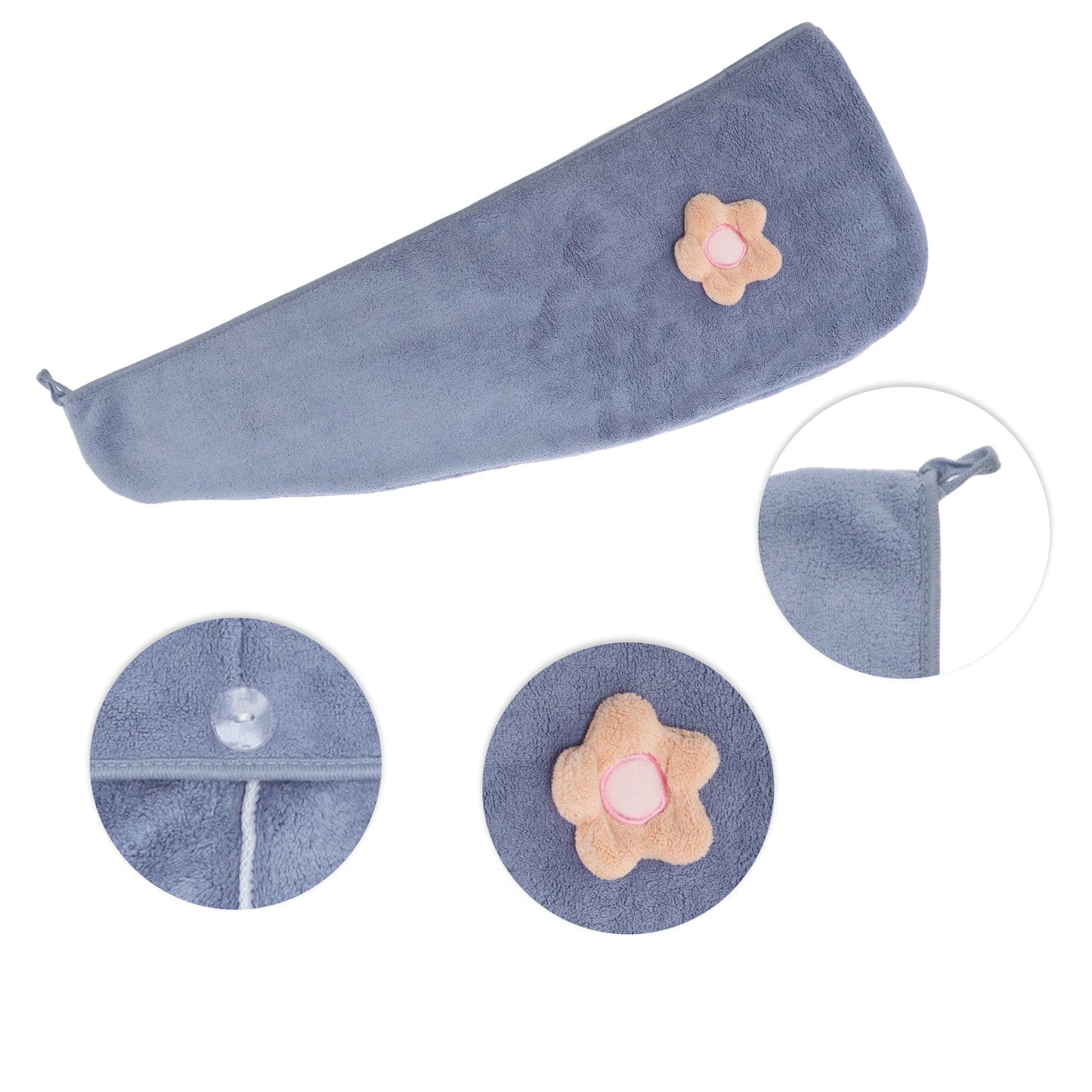 1 Pc Women Soft Side Flowers Hair Towel Wrap for Bathroom Blue