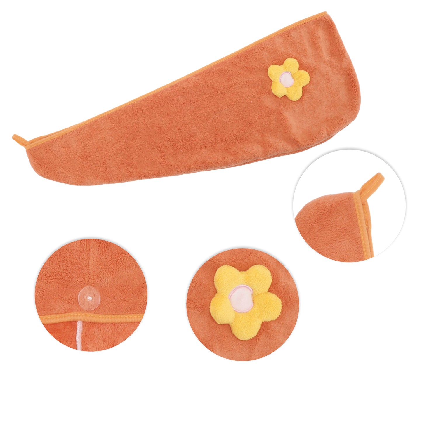 1 Pc Women Soft Side Flowers Hair Towel Wrap for Bathroom Orange