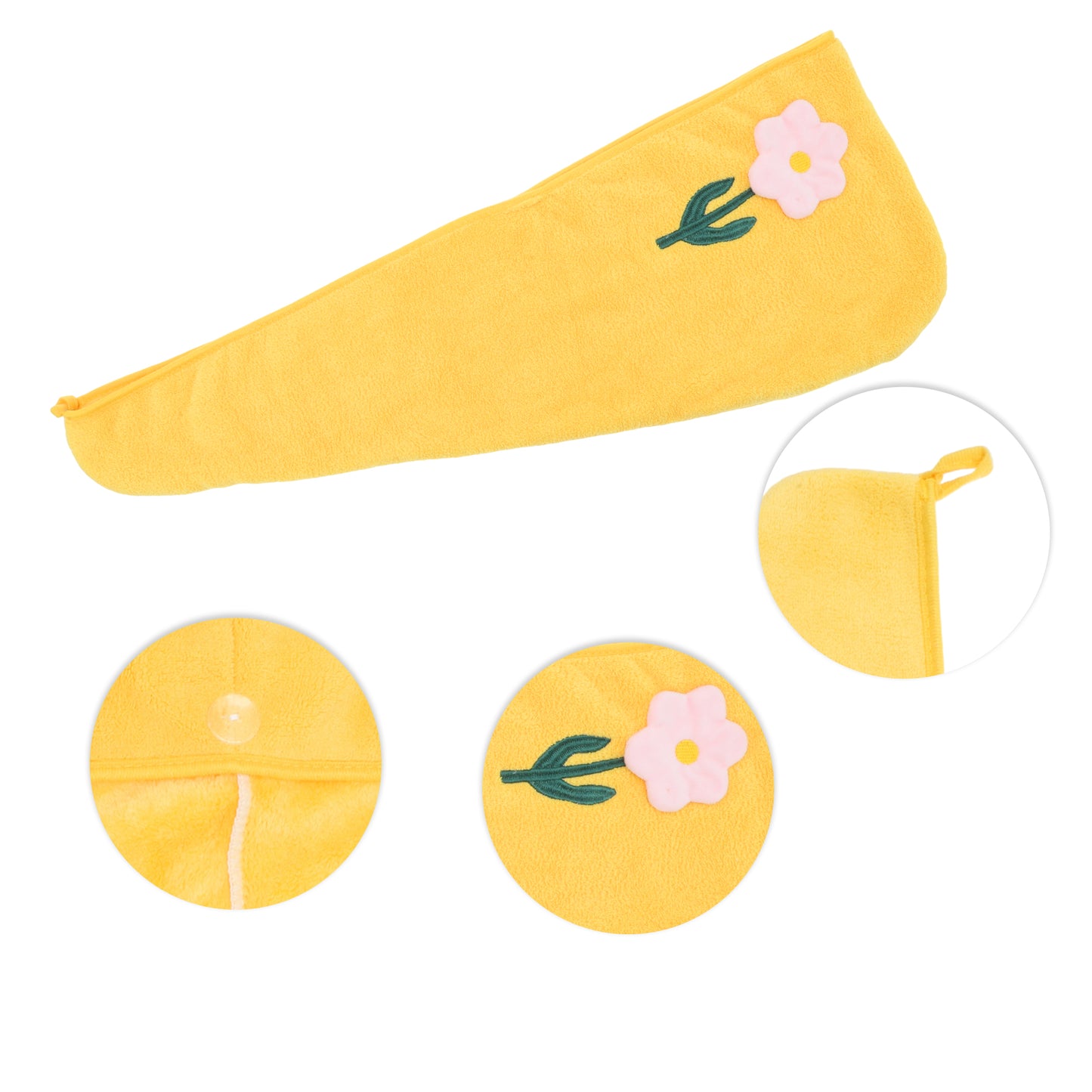 1 Pc Women Soft Flowers Hair Towel Absorbent Hair Wrap for Bathroom Yellow