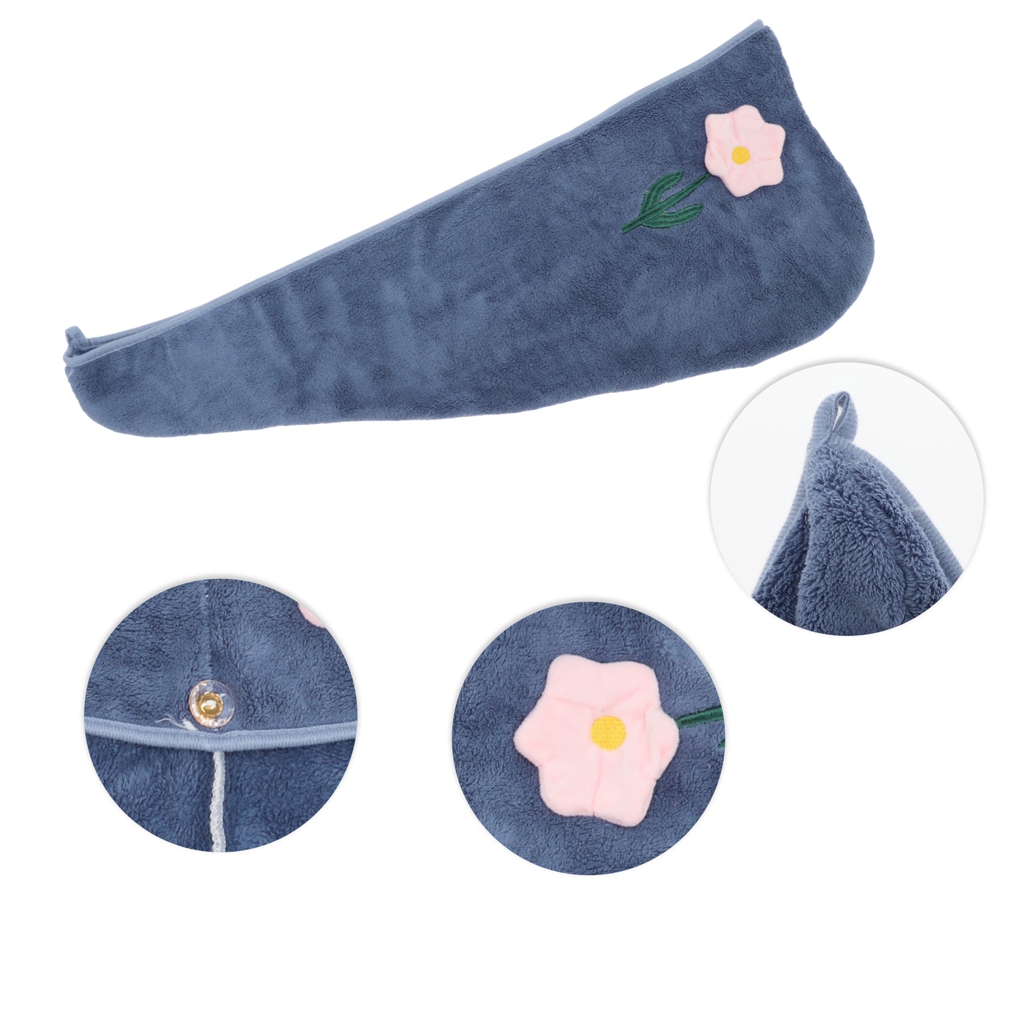 1 Pc Women Soft Flowers Hair Towel Absorbent Hair Wrap for Bathroom Blue