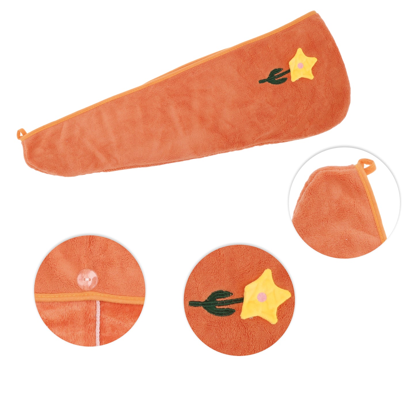 1 Pc Women Soft Flowers Hair Towel Absorbent Hair Wrap for Bathroom Orange