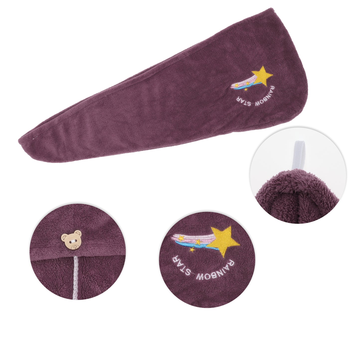 1 Pc Women Soft Cartoon Pattern Hair Towel for Bathroom Purple