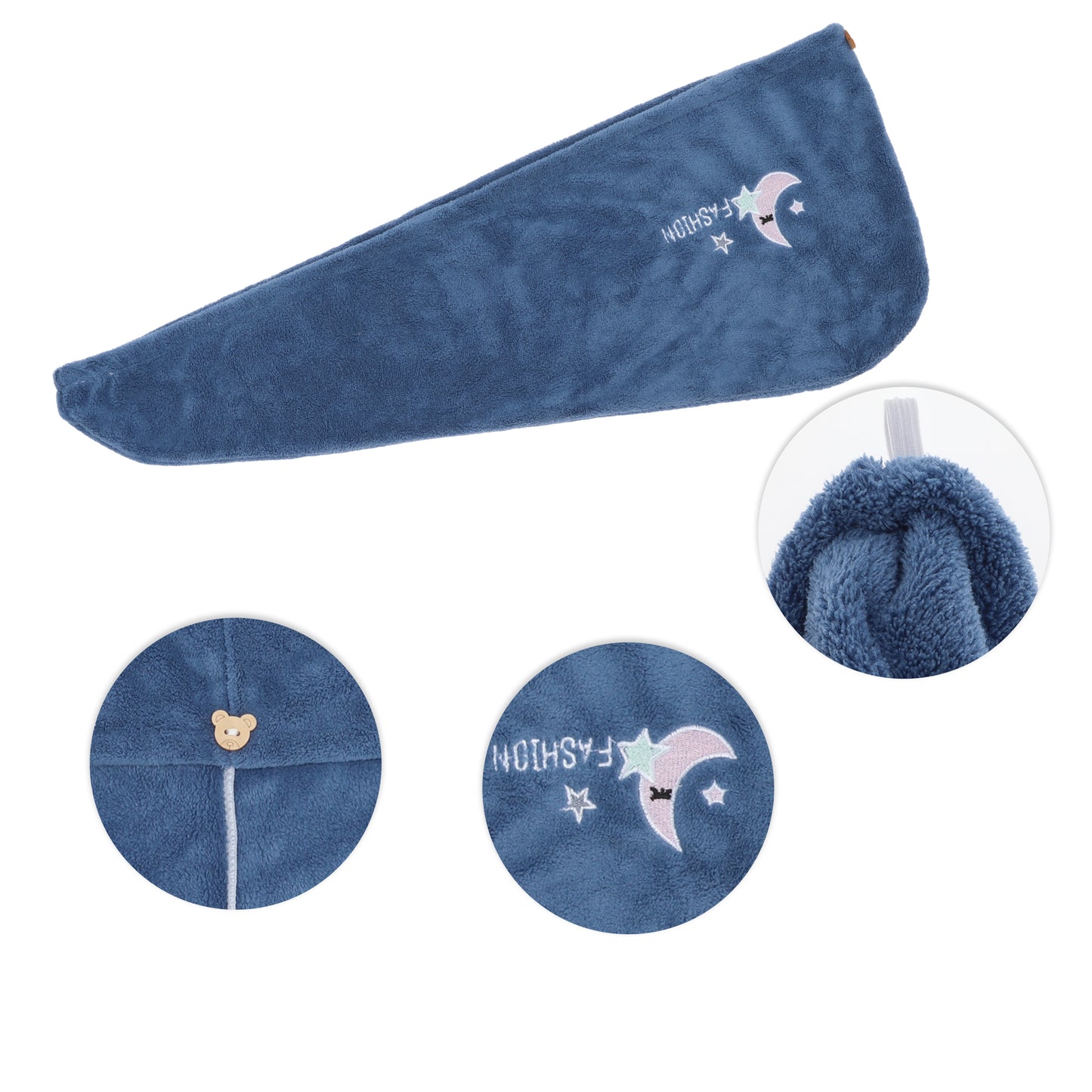 1 Pc Women Soft Cartoon Pattern Hair Towel for Bathroom Blue