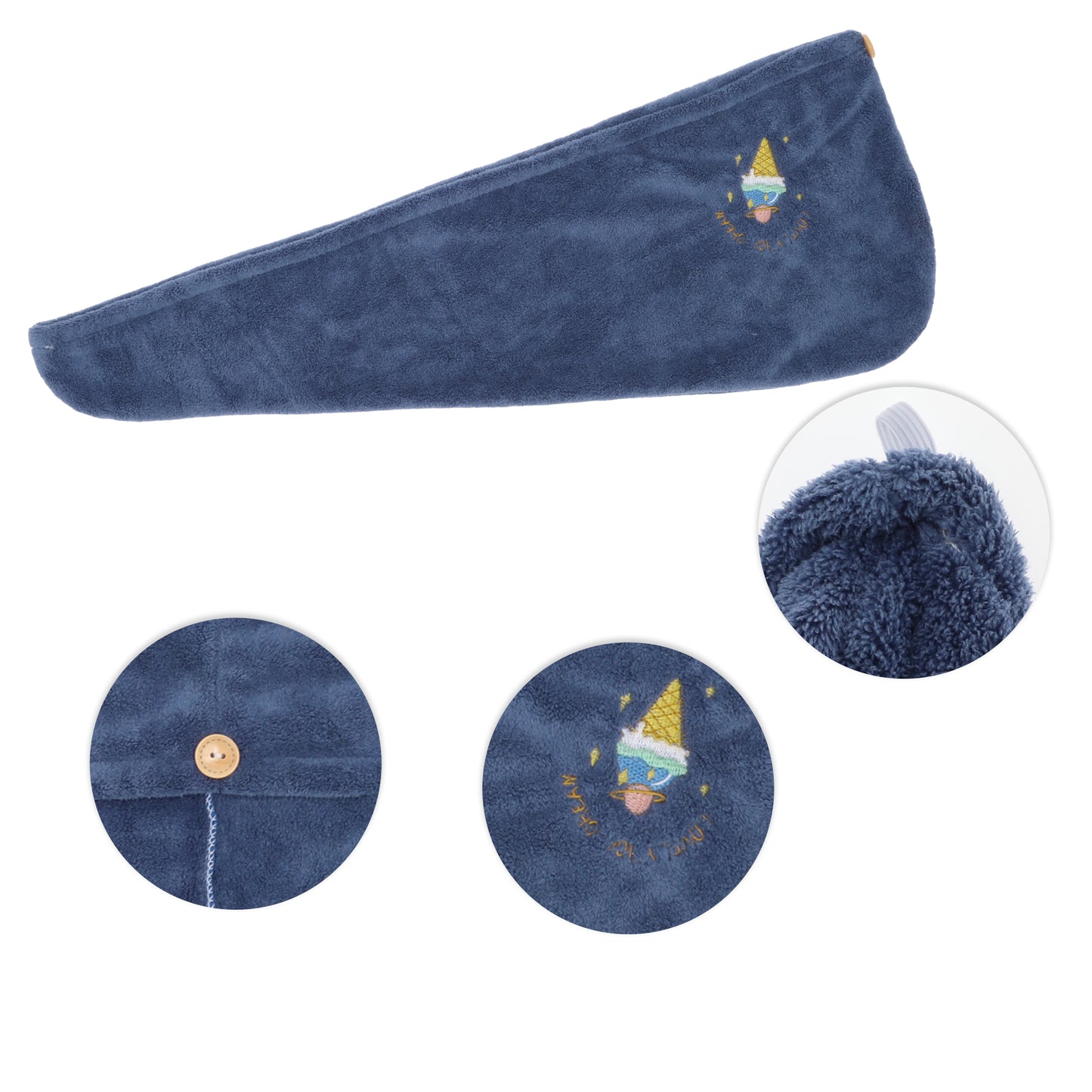 1 Pc Women Soft Cartoon Pattern Hair Towel for Bathroom Blue