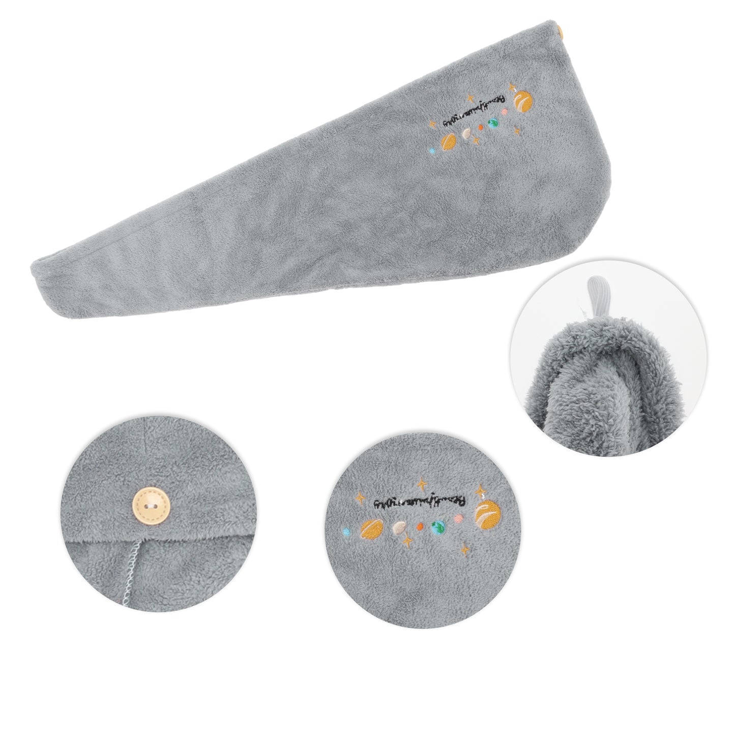 1 Pc Women Soft Cartoon Pattern Hair Towel for Bathroom Gray