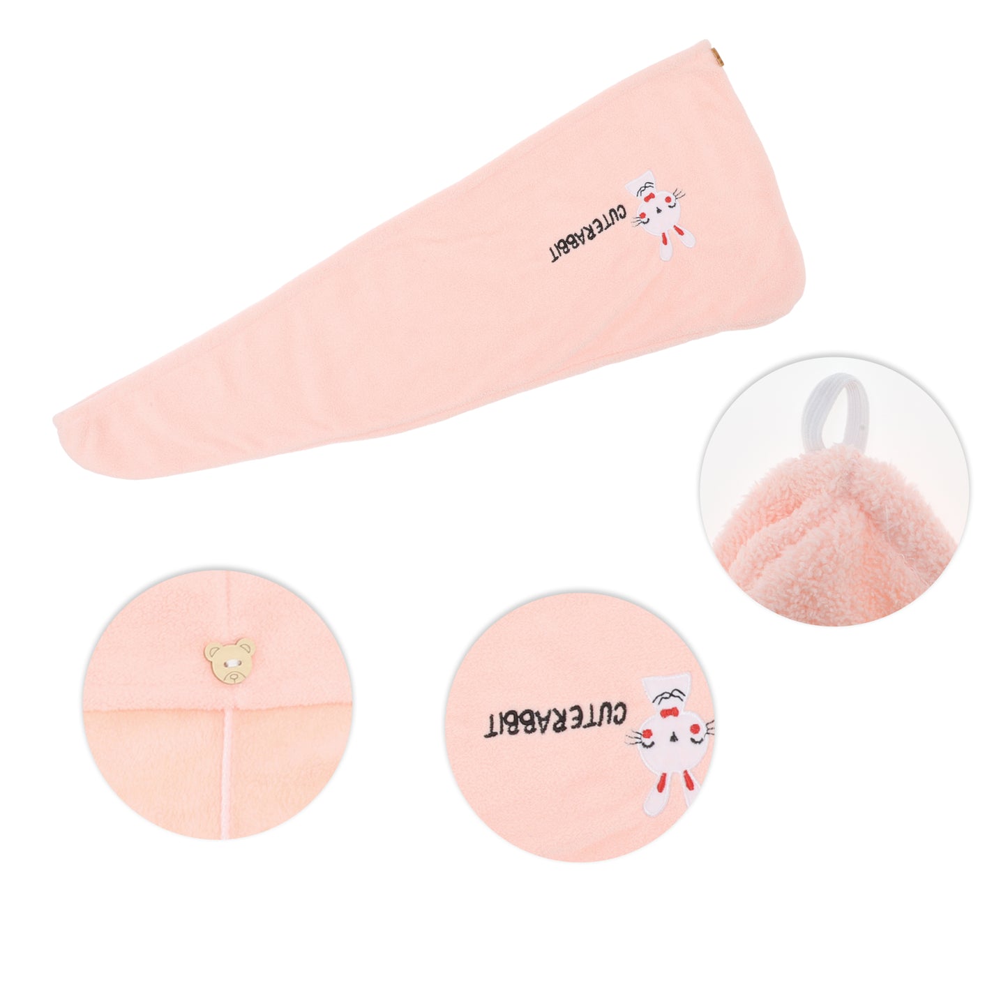 1 Pc Women Soft Rabbit Pattern Hair Towel for Bathroom Pink