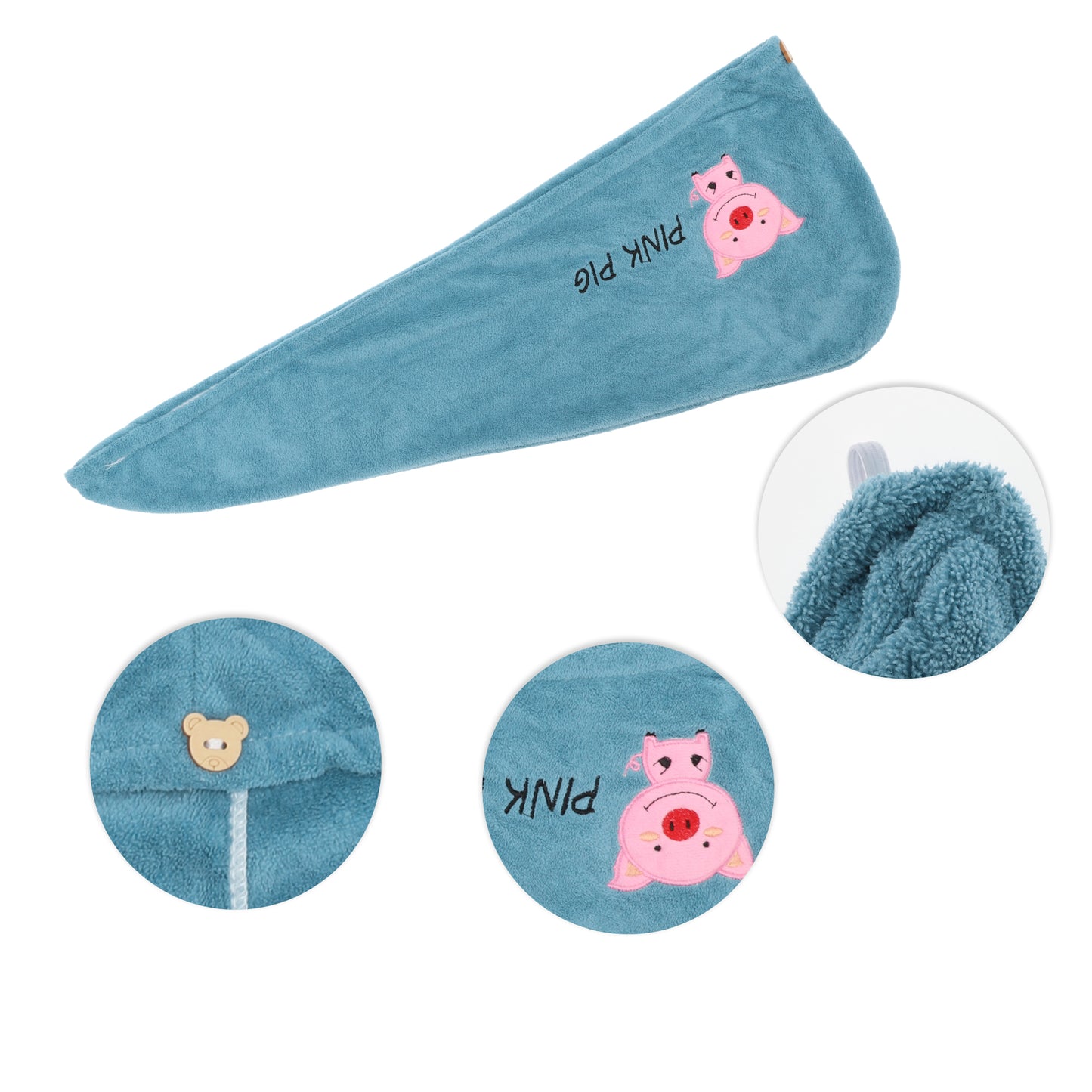 1 Pc Women Soft Piglet Pattern Hair Towel for Bathroom Blue