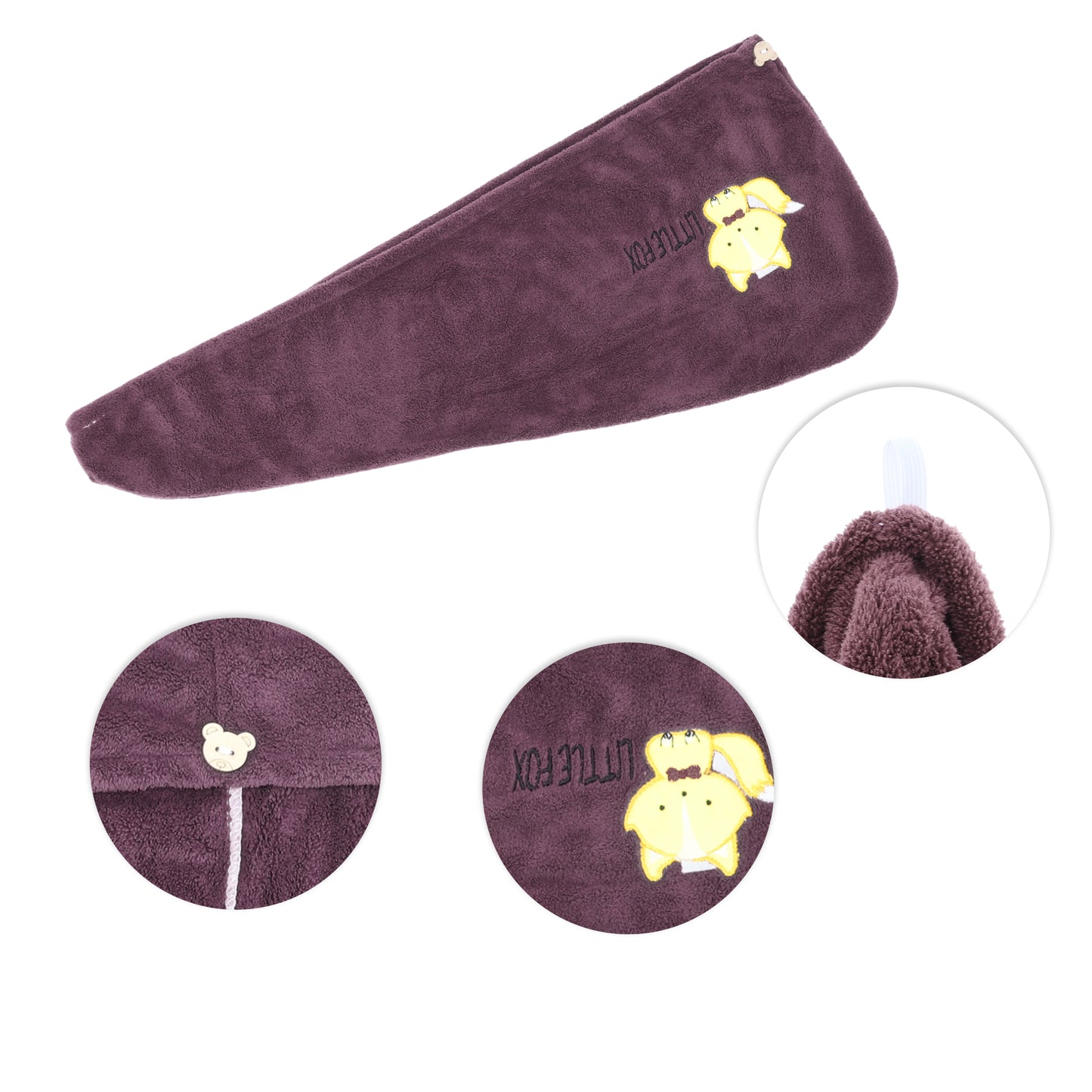 1 Pc Women Soft Fox Pattern Hair Towel for Bathroom Purple