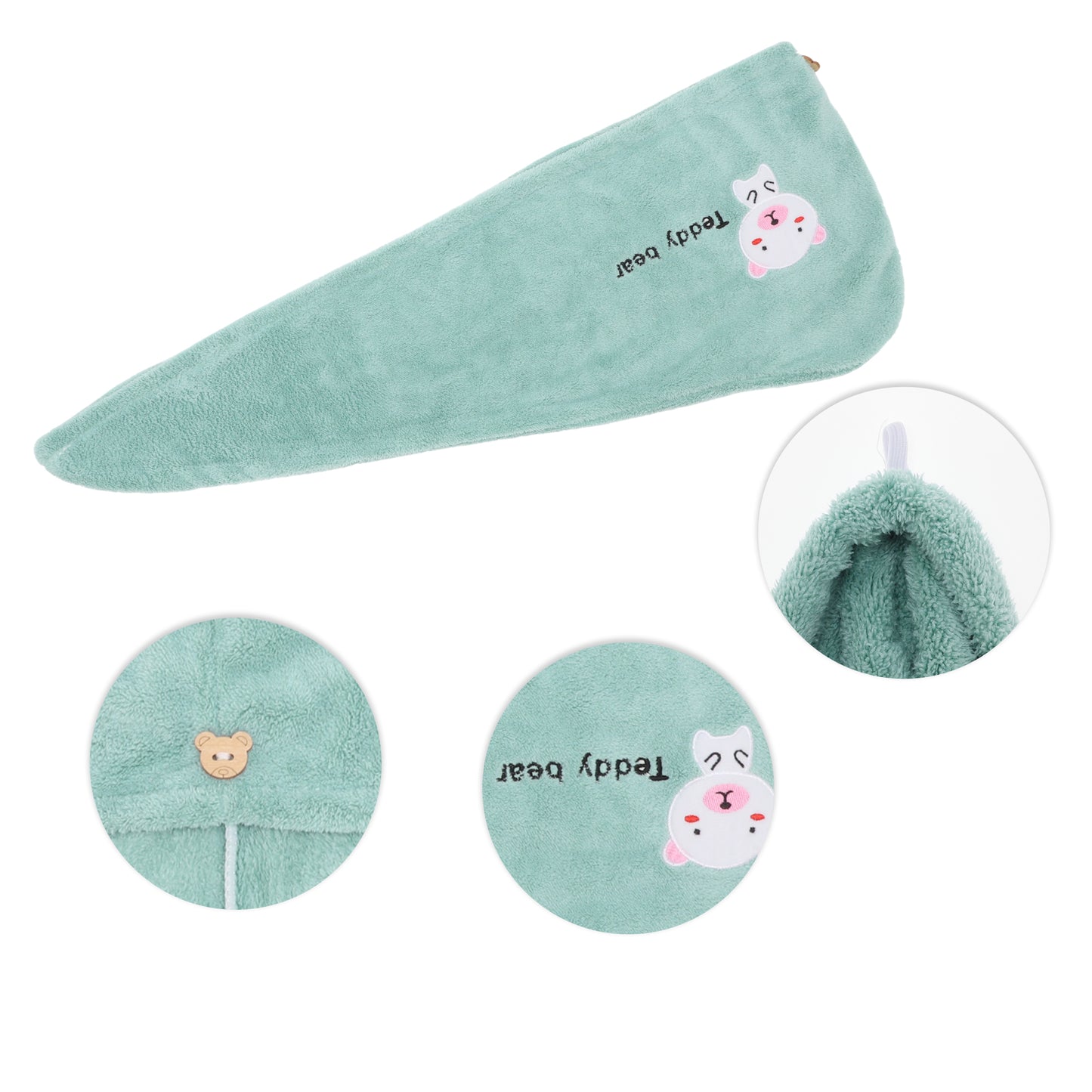 1 Pc Women Soft Rabbit Pattern Hair Towel for Bathroom Green