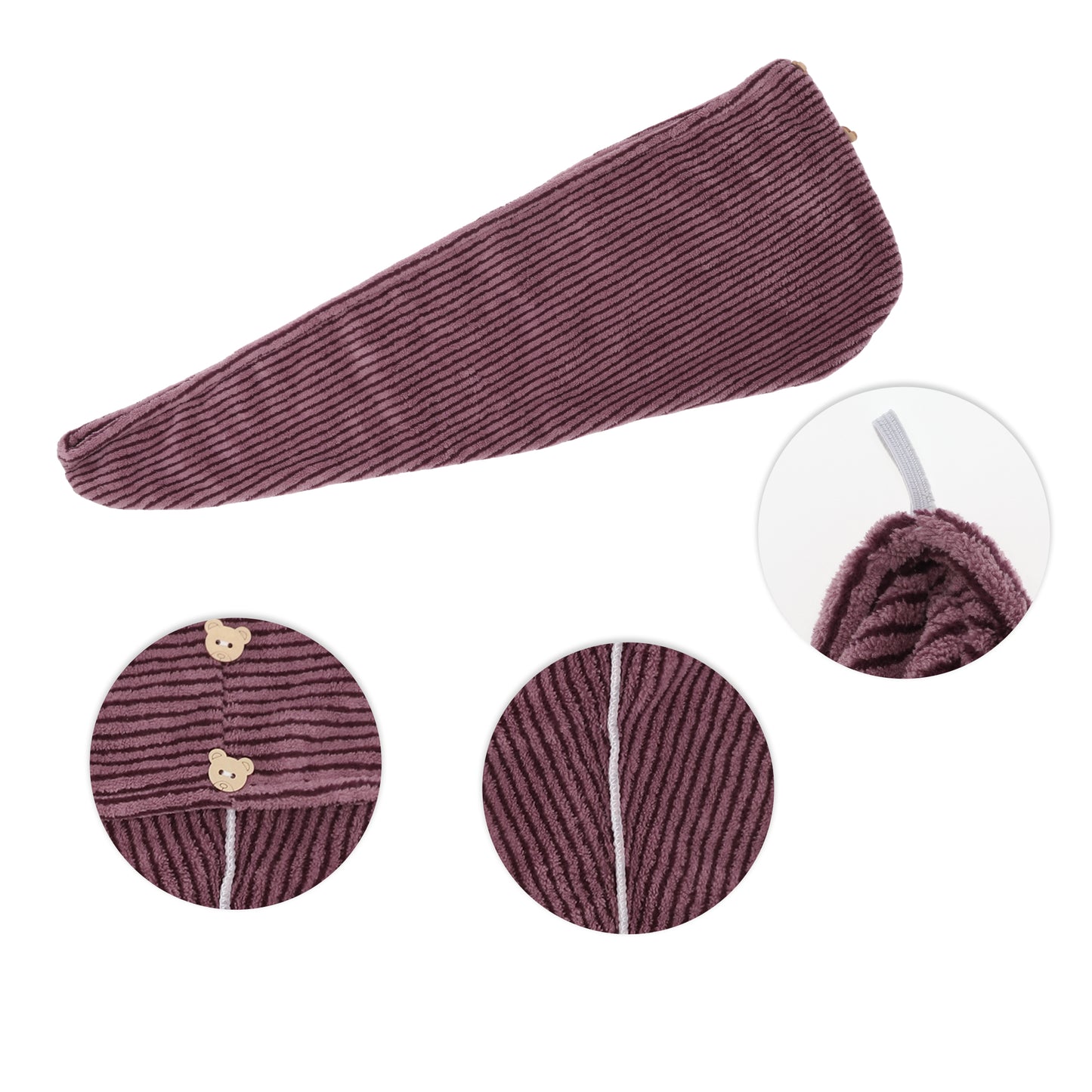 1 Pc Women Soft Pinstripe Hair Towel Drying Wrap for Bathroom Red