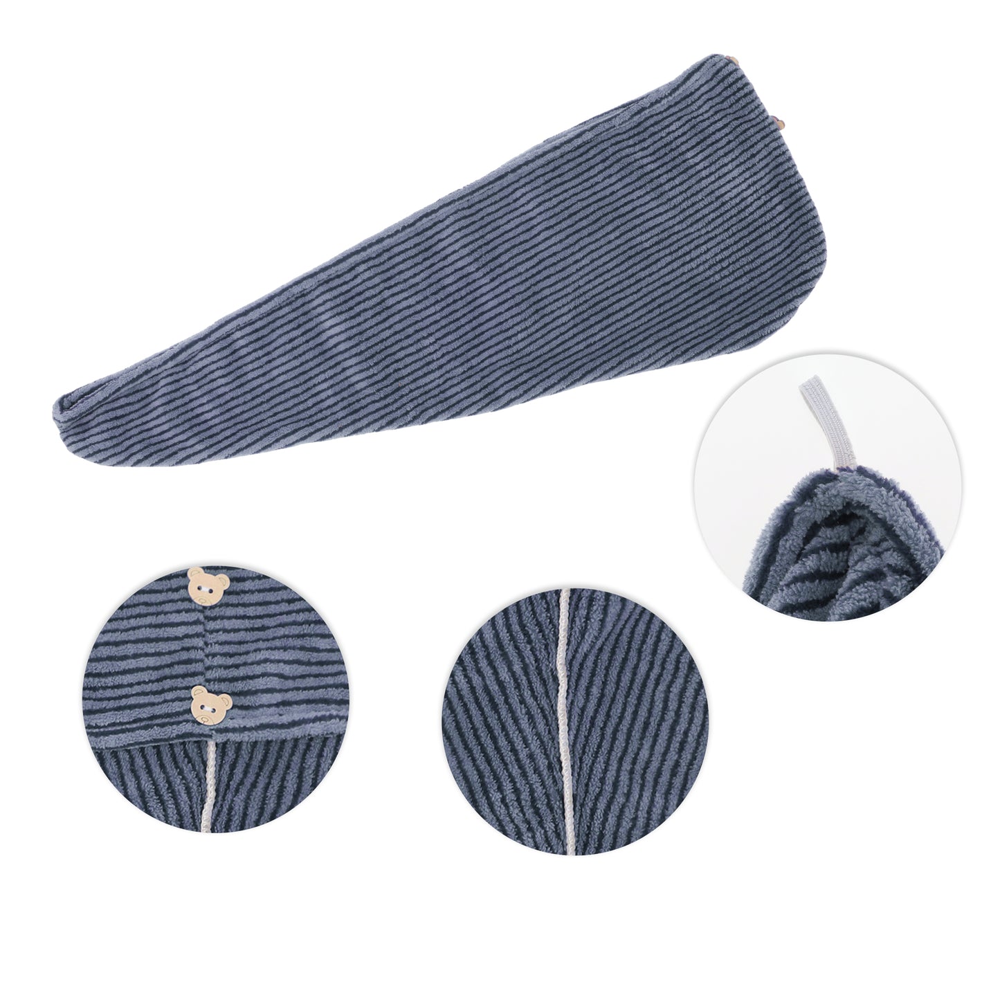 1 Pc Women Soft Pinstripe Hair Towel Drying Wrap for Bathroom Blue